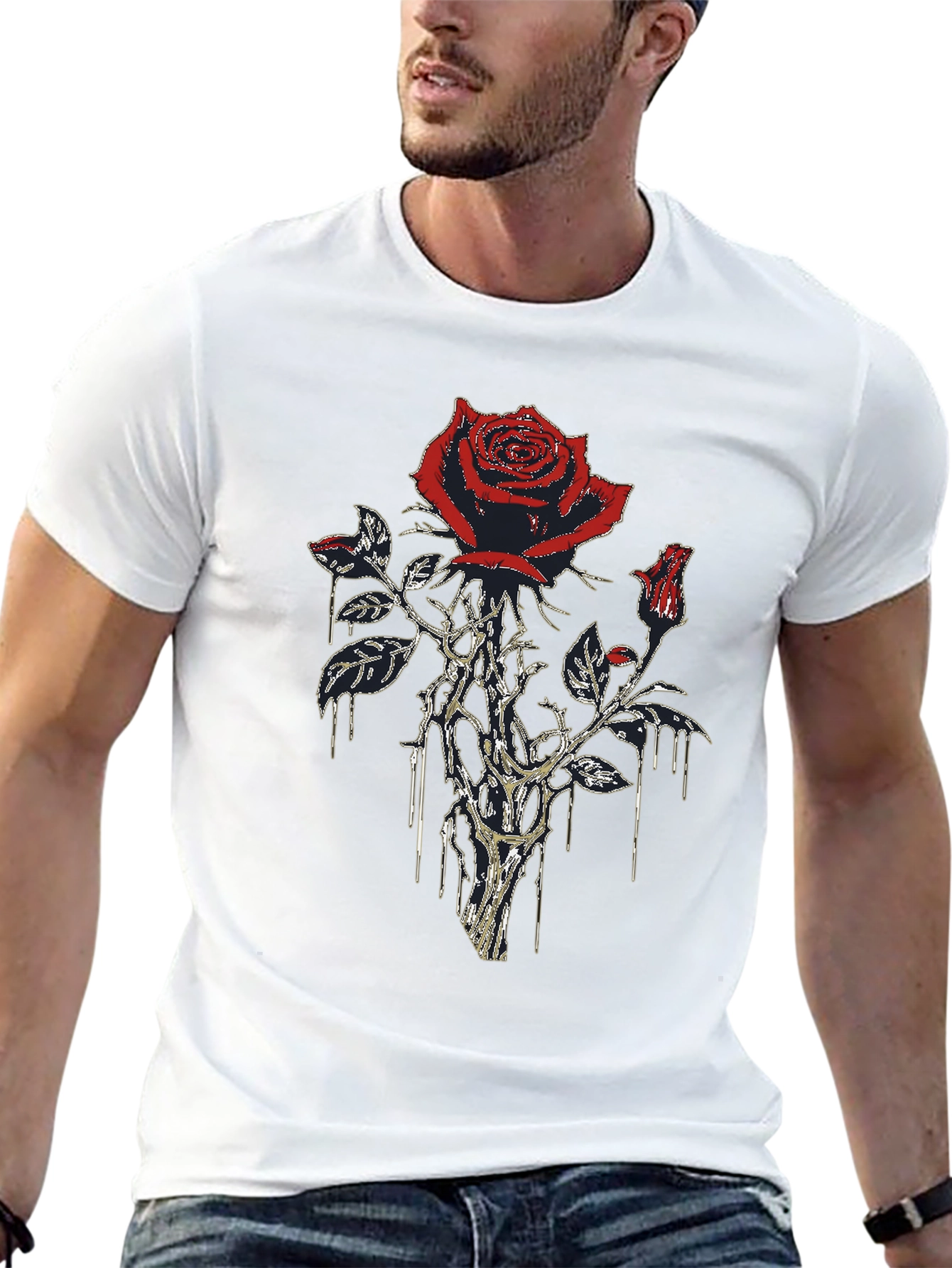 Rose Graphic Print Mens Black T-Shirt