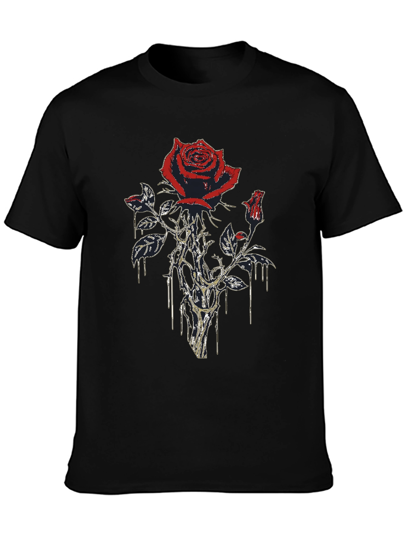 Rose Graphic Print Mens Black T-Shirt