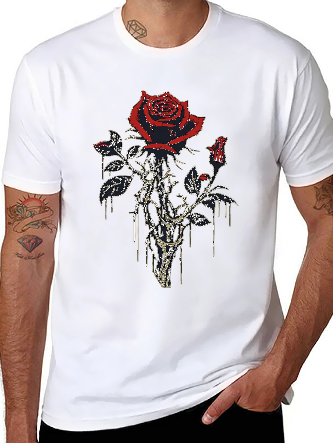 Rose Graphic Print Mens Black T-Shirt