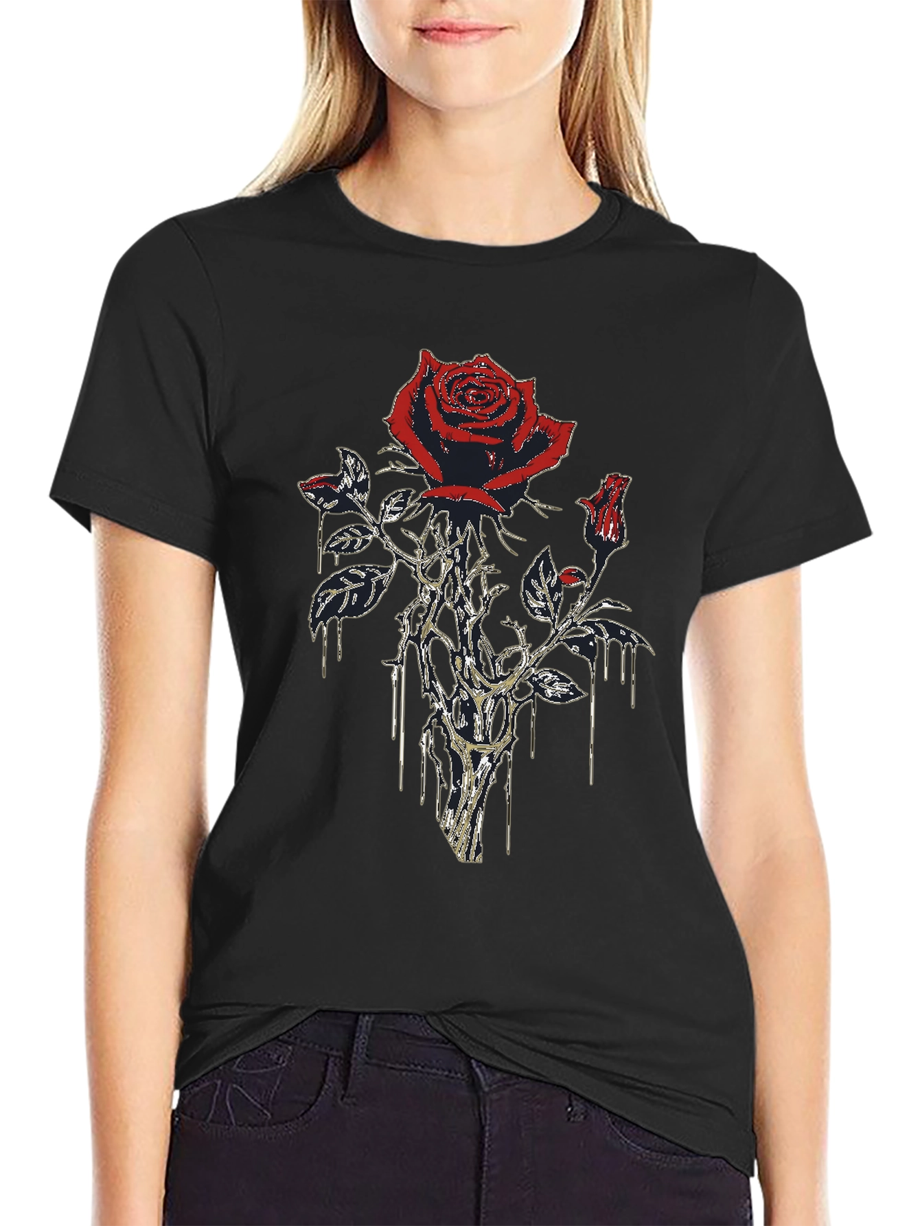 Rose Graphic Print Mens Black T-Shirt
