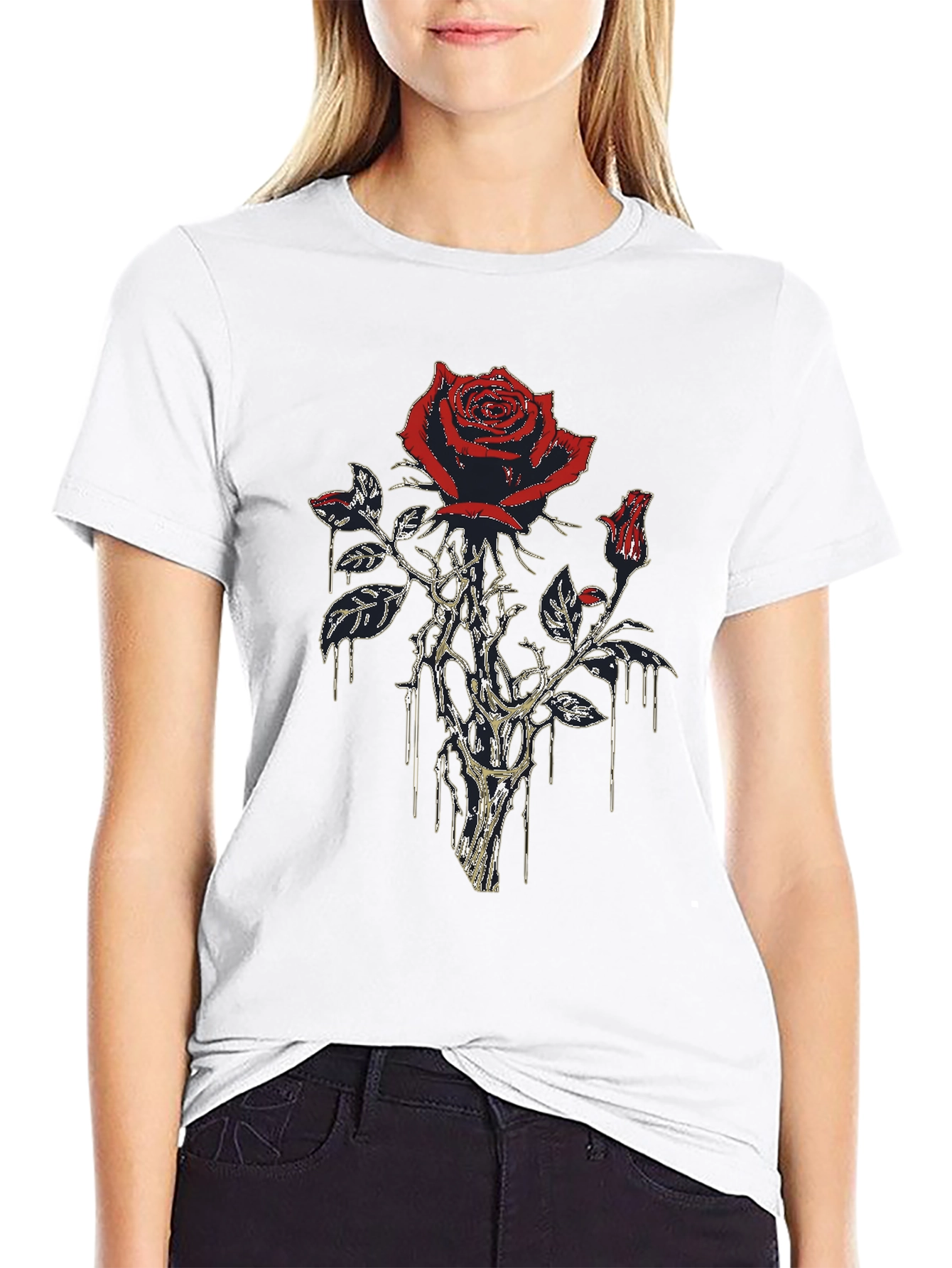 Rose Graphic Print Mens Black T-Shirt