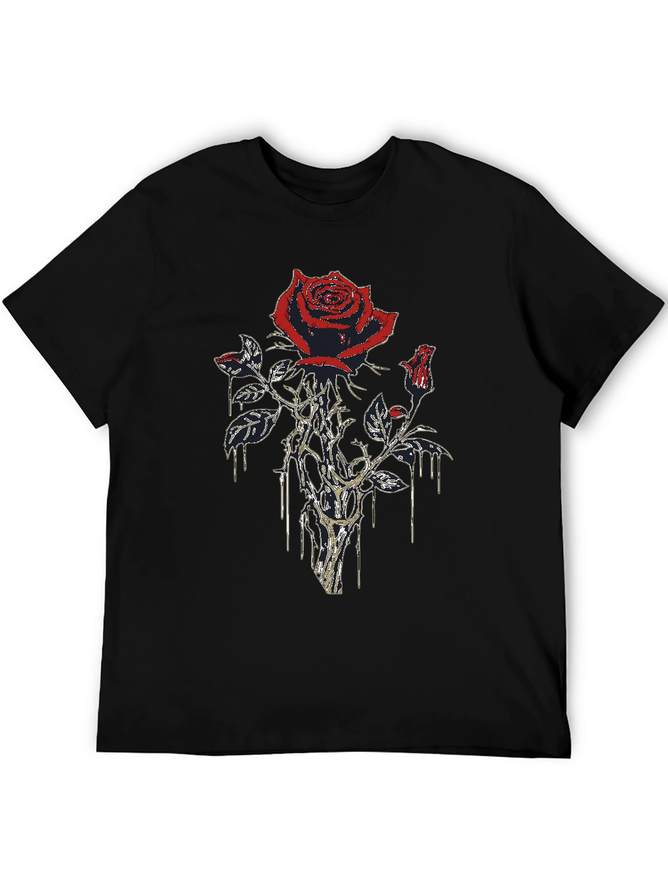 Rose Graphic Print Mens Black T-Shirt
