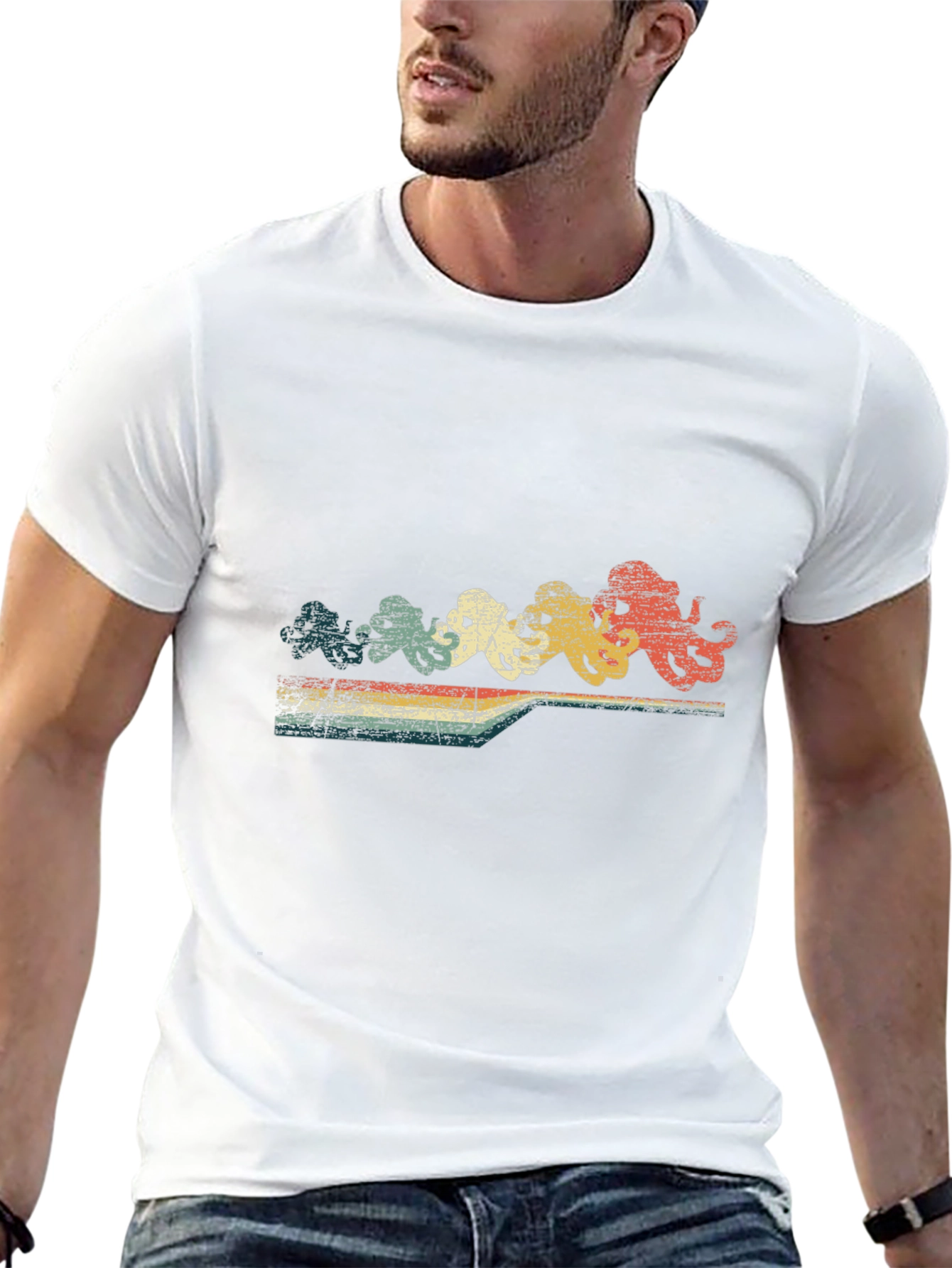 Retro Octopus Row T-Shirt - Black