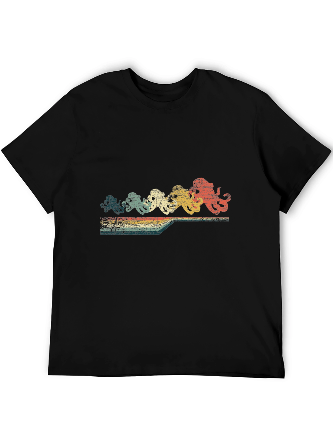 Retro Octopus Row T-Shirt - Black