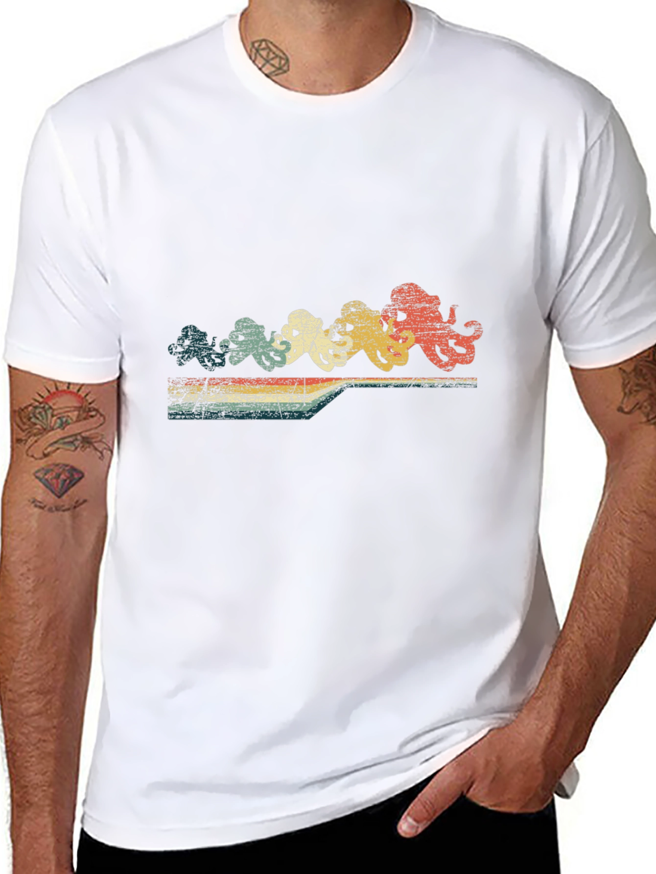 Retro Octopus Row T-Shirt - Black