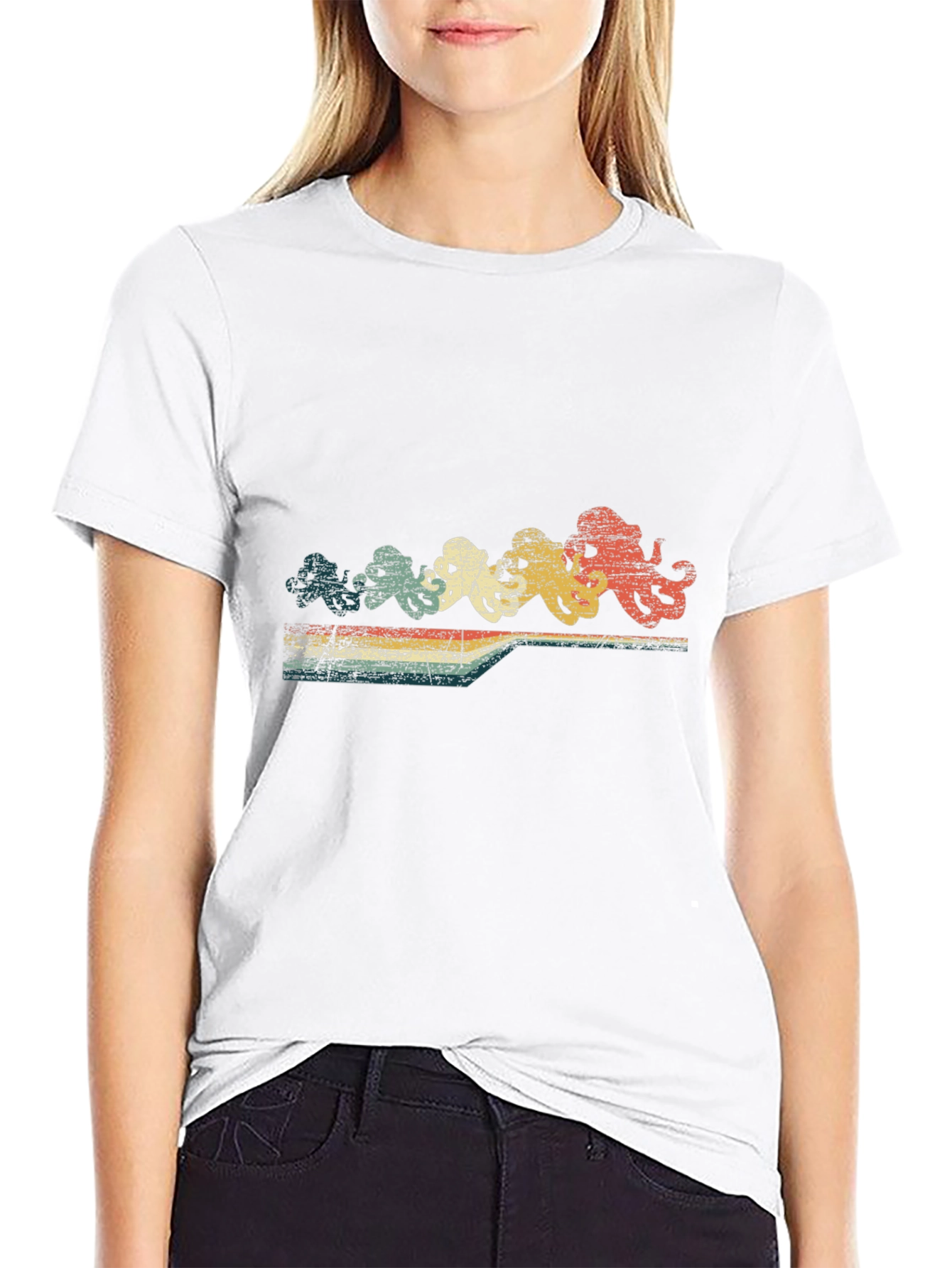 Retro Octopus Row T-Shirt - Black