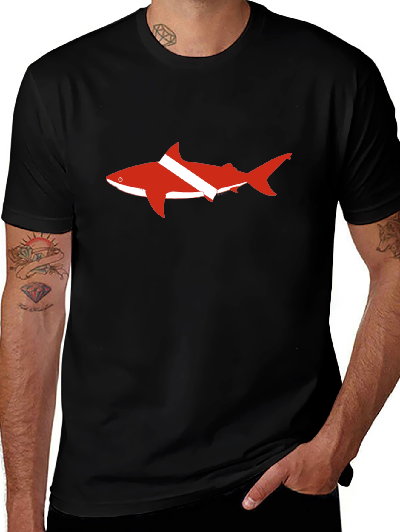 Diver Shark T-Shirt - Black Cotton Tee