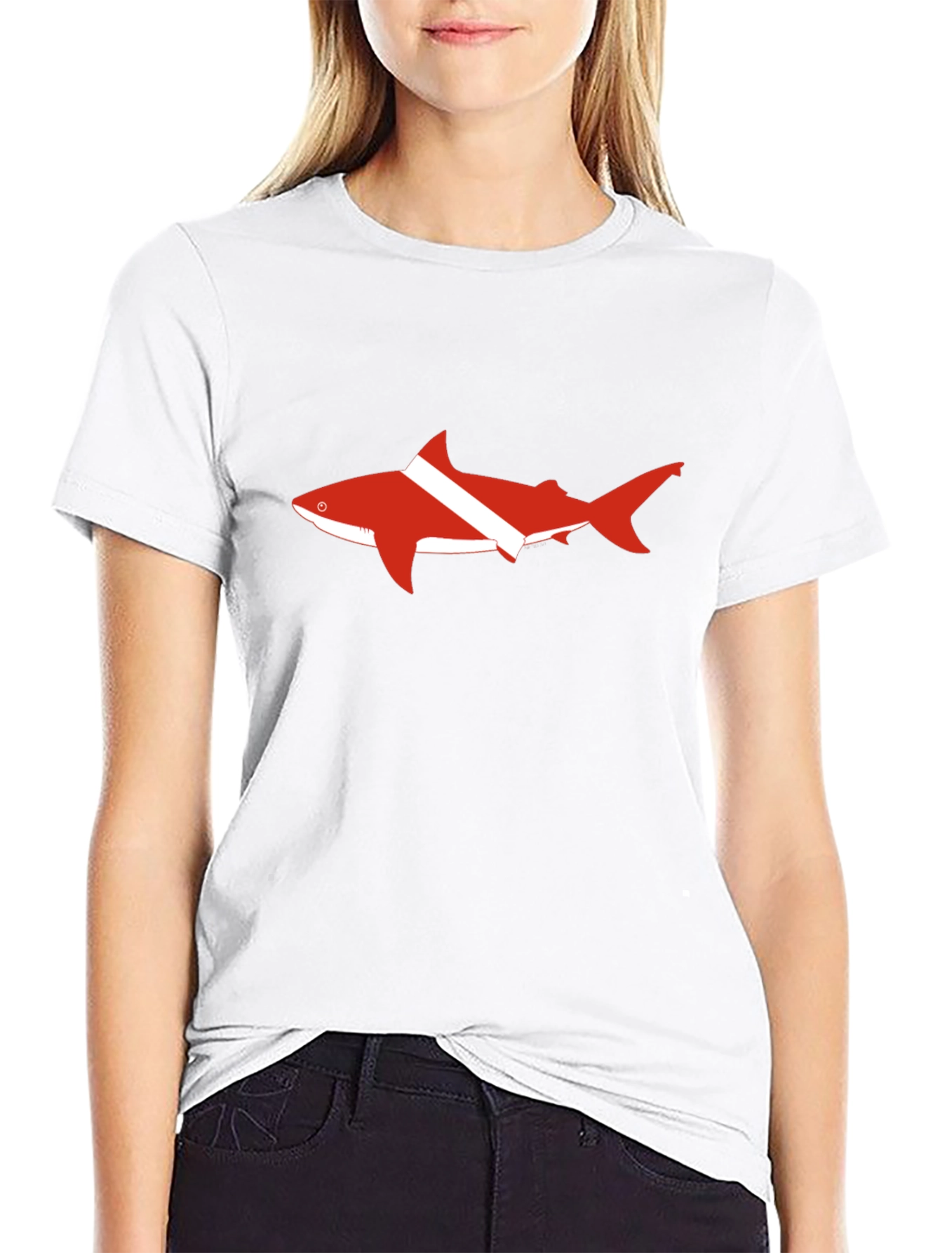 Diver Shark T-Shirt - Black Cotton Tee