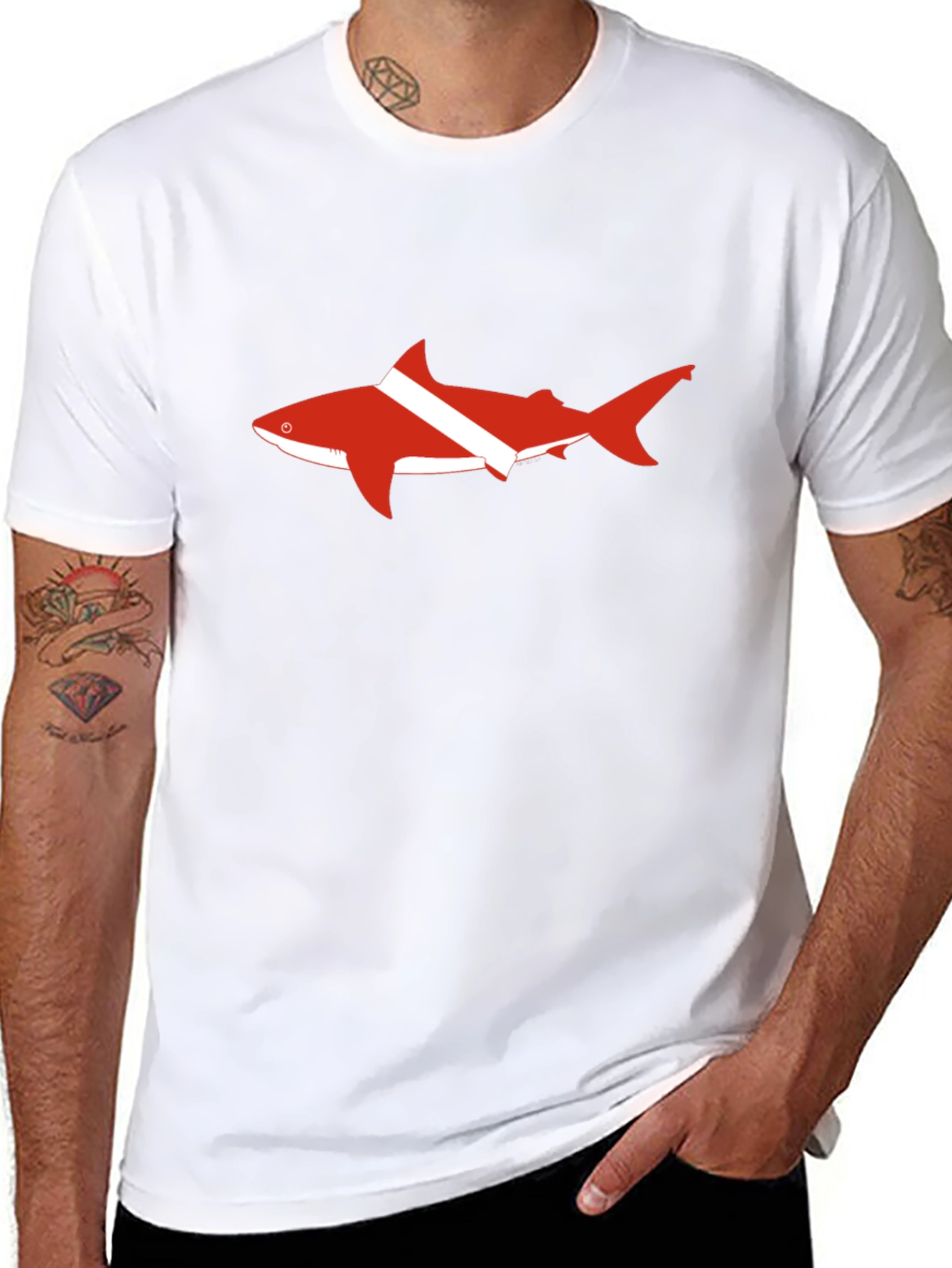 Diver Shark T-Shirt - Black Cotton Tee