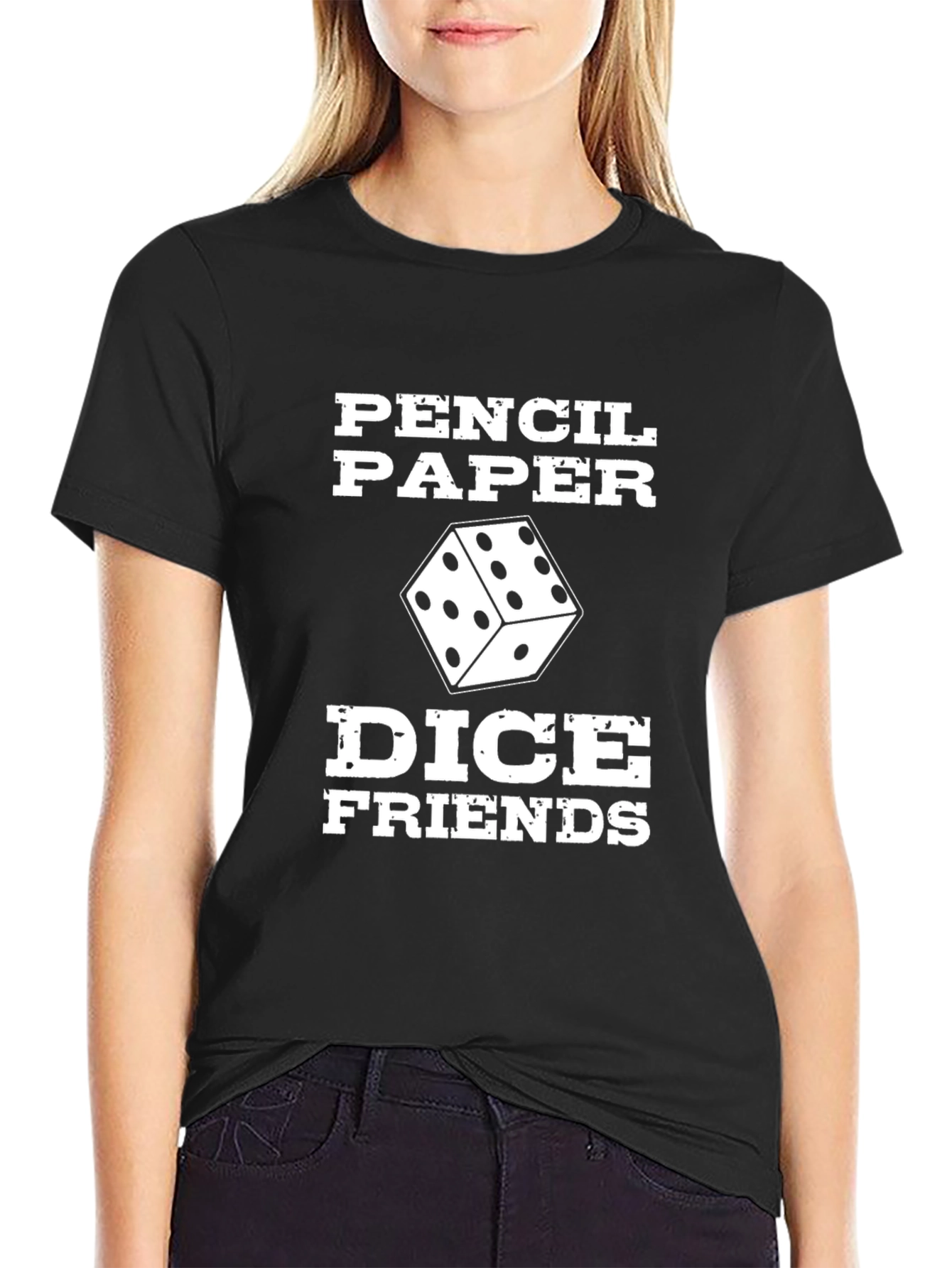 Pencil Paper Dice Friends Black T-Shirt