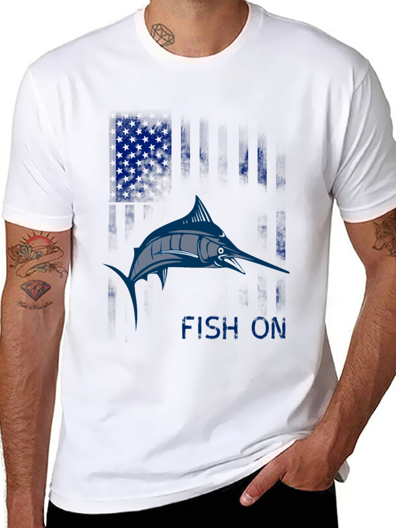 Fishing T-Shirt - Marlin Fish On Design - Black