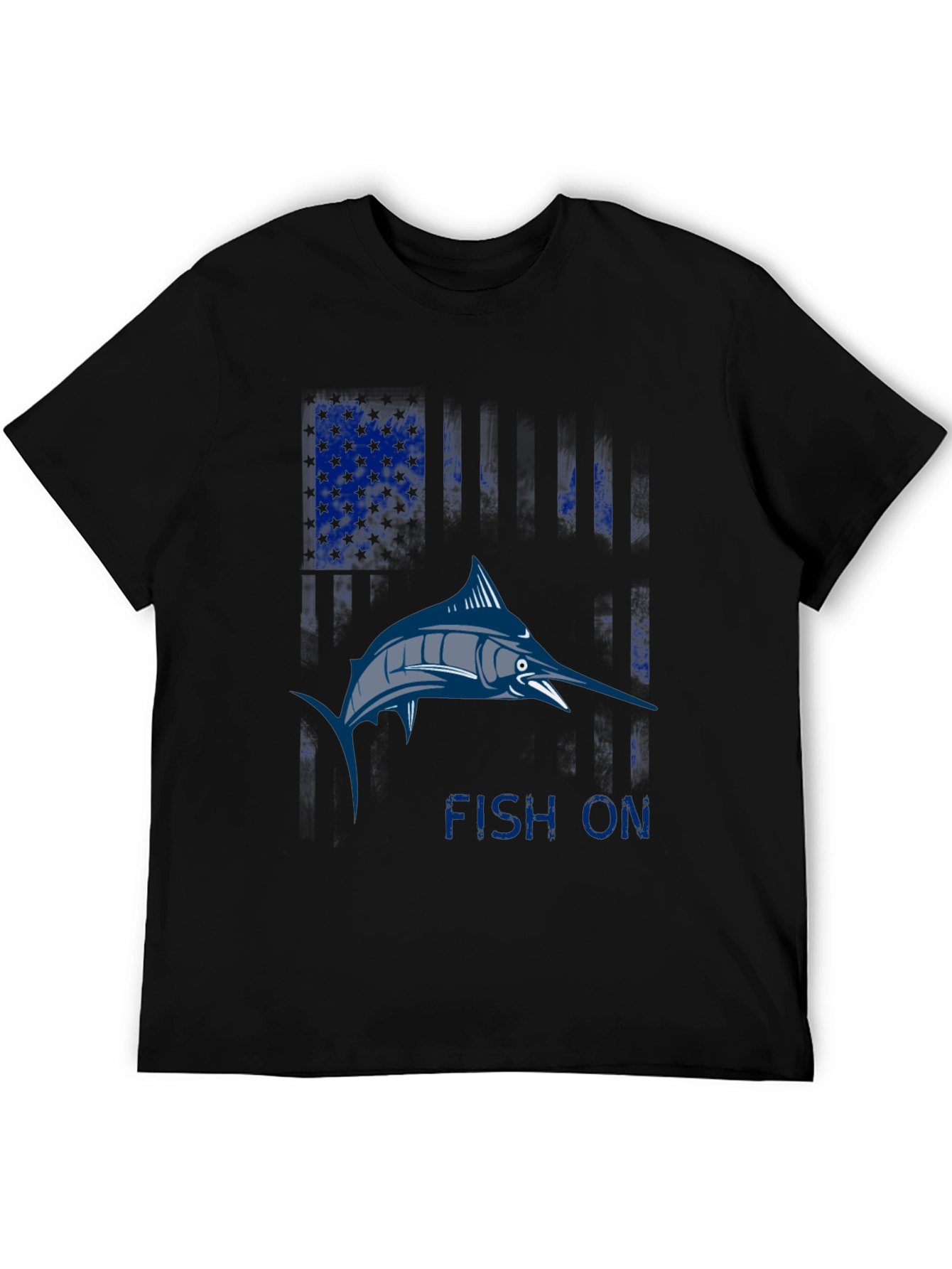 Fishing T-Shirt - Marlin Fish On Design - Black