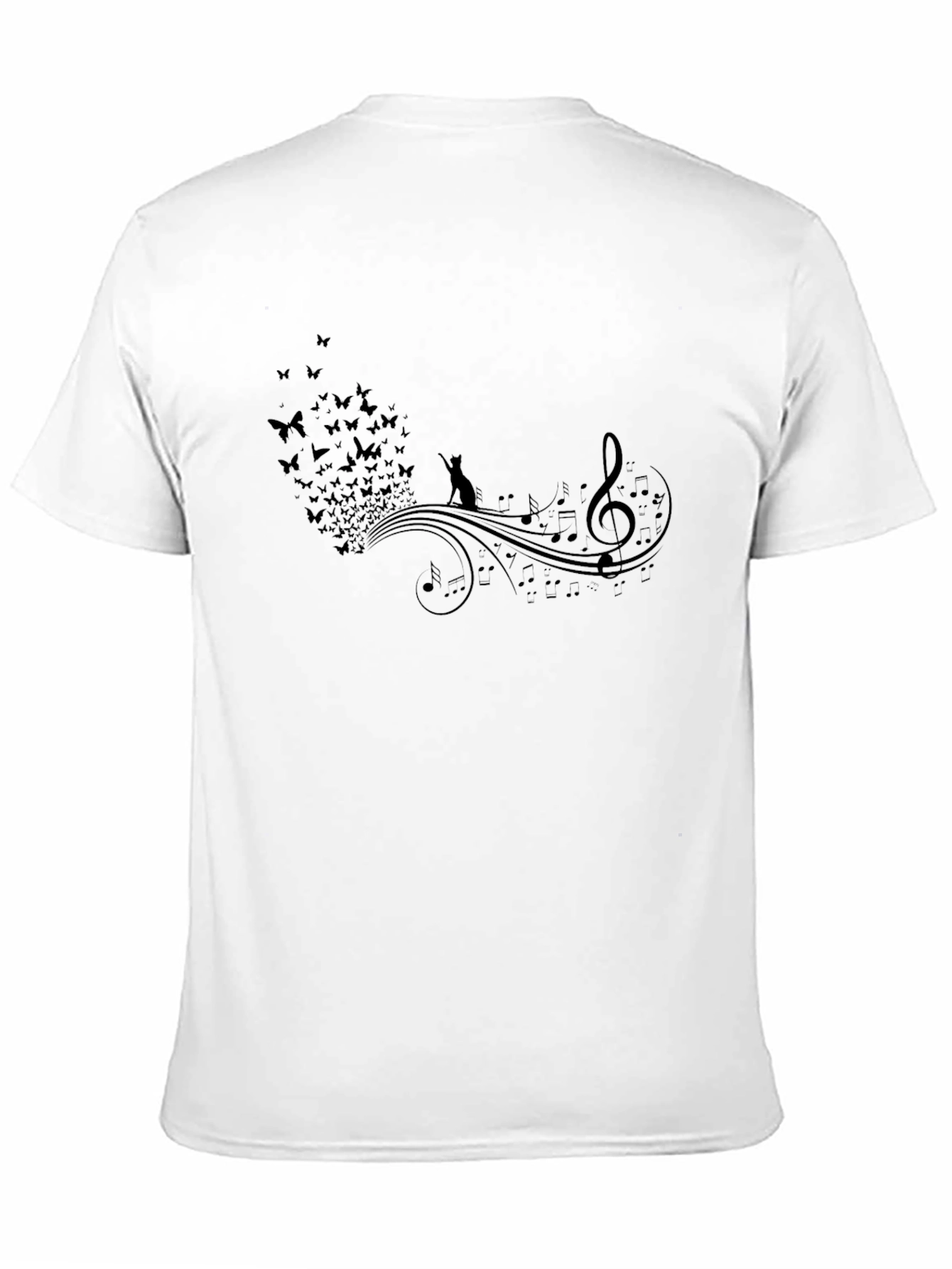 Musical Cat & Butterfly T-Shirt - Black