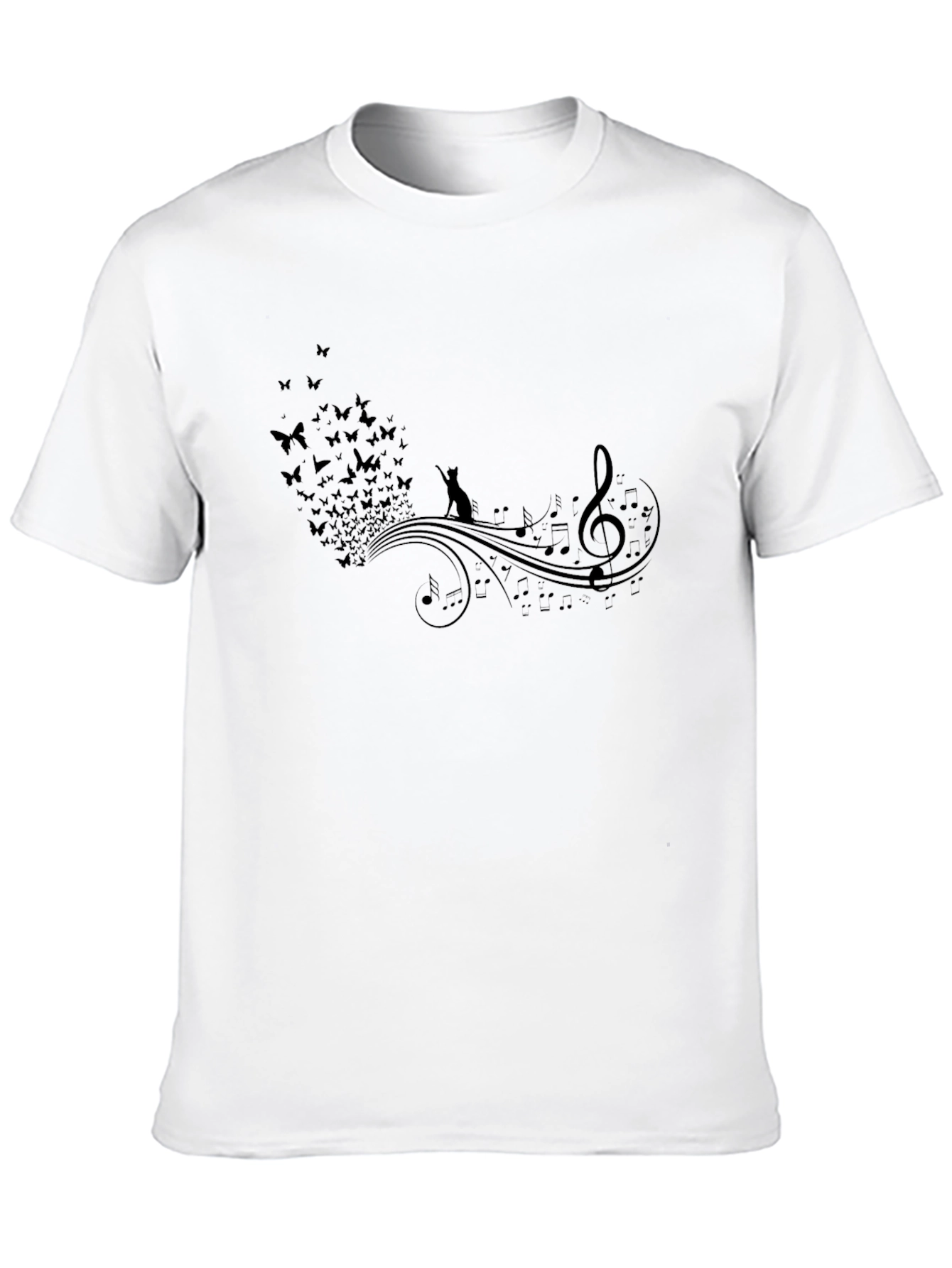 Musical Cat & Butterfly T-Shirt - Black