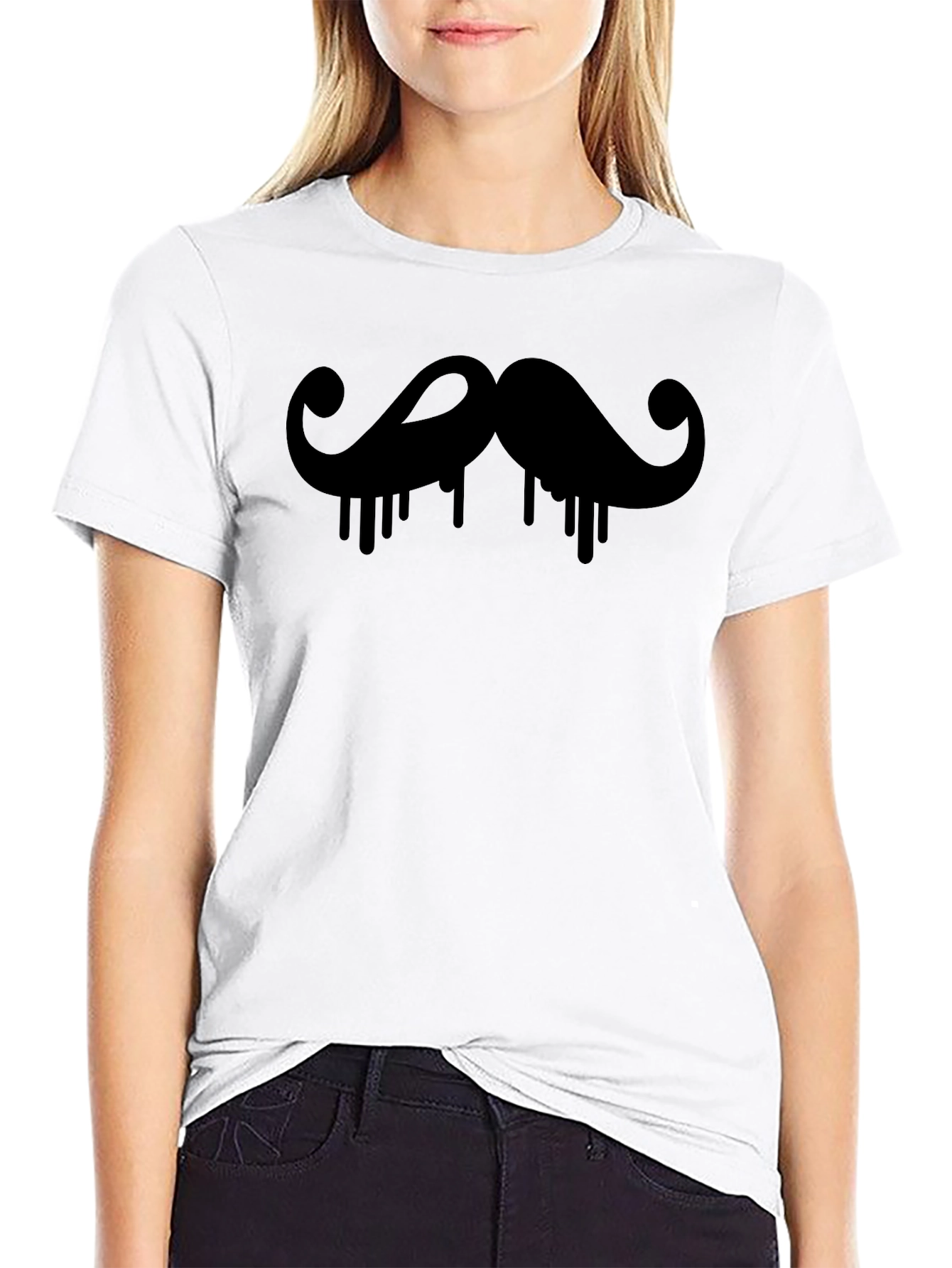 Mens Black Mustache Drip Graphic T-Shirt