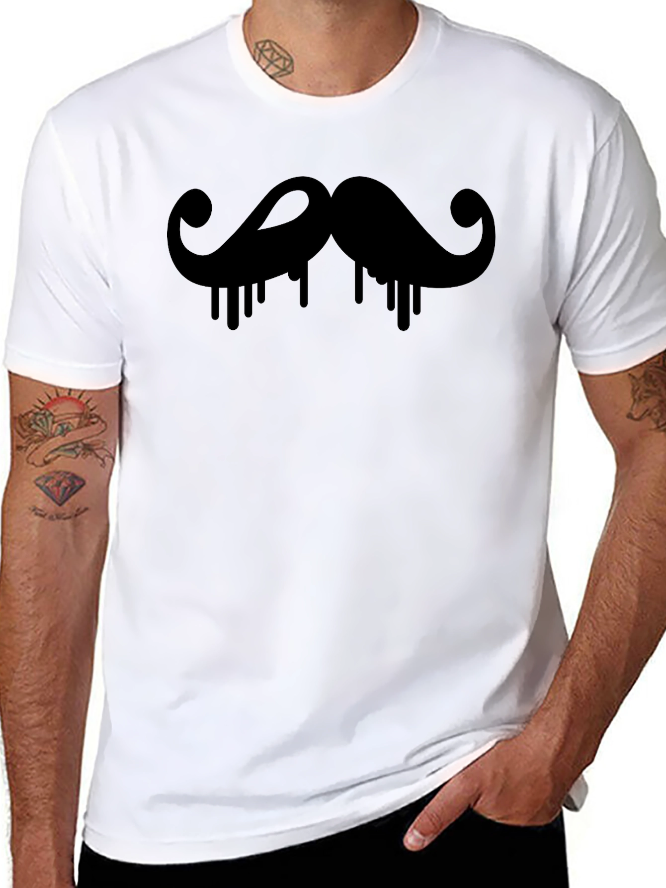 Mens Black Mustache Drip Graphic T-Shirt
