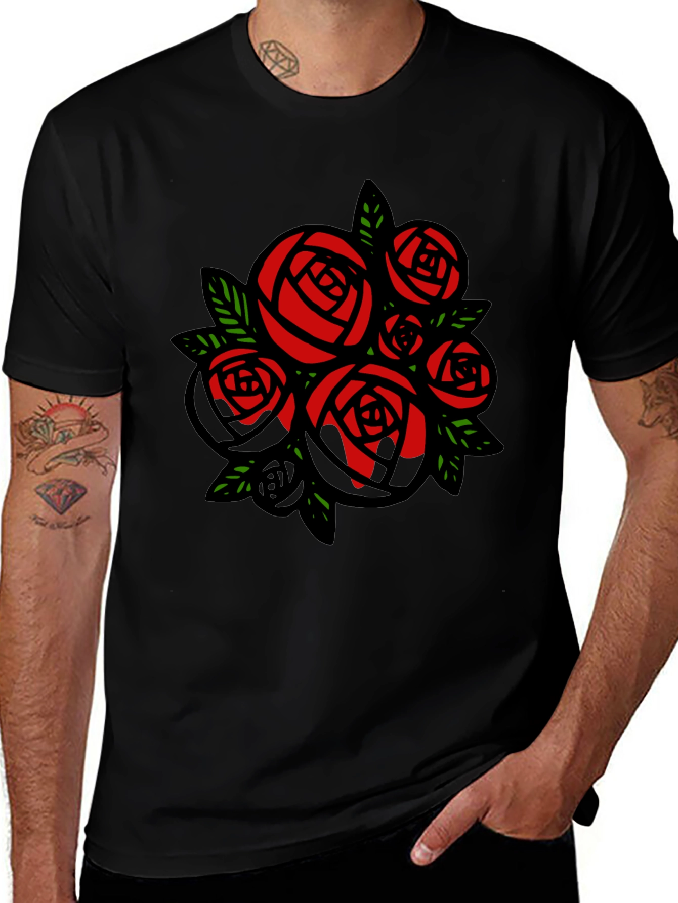 Rose Bouquet Graphic Tee - Black