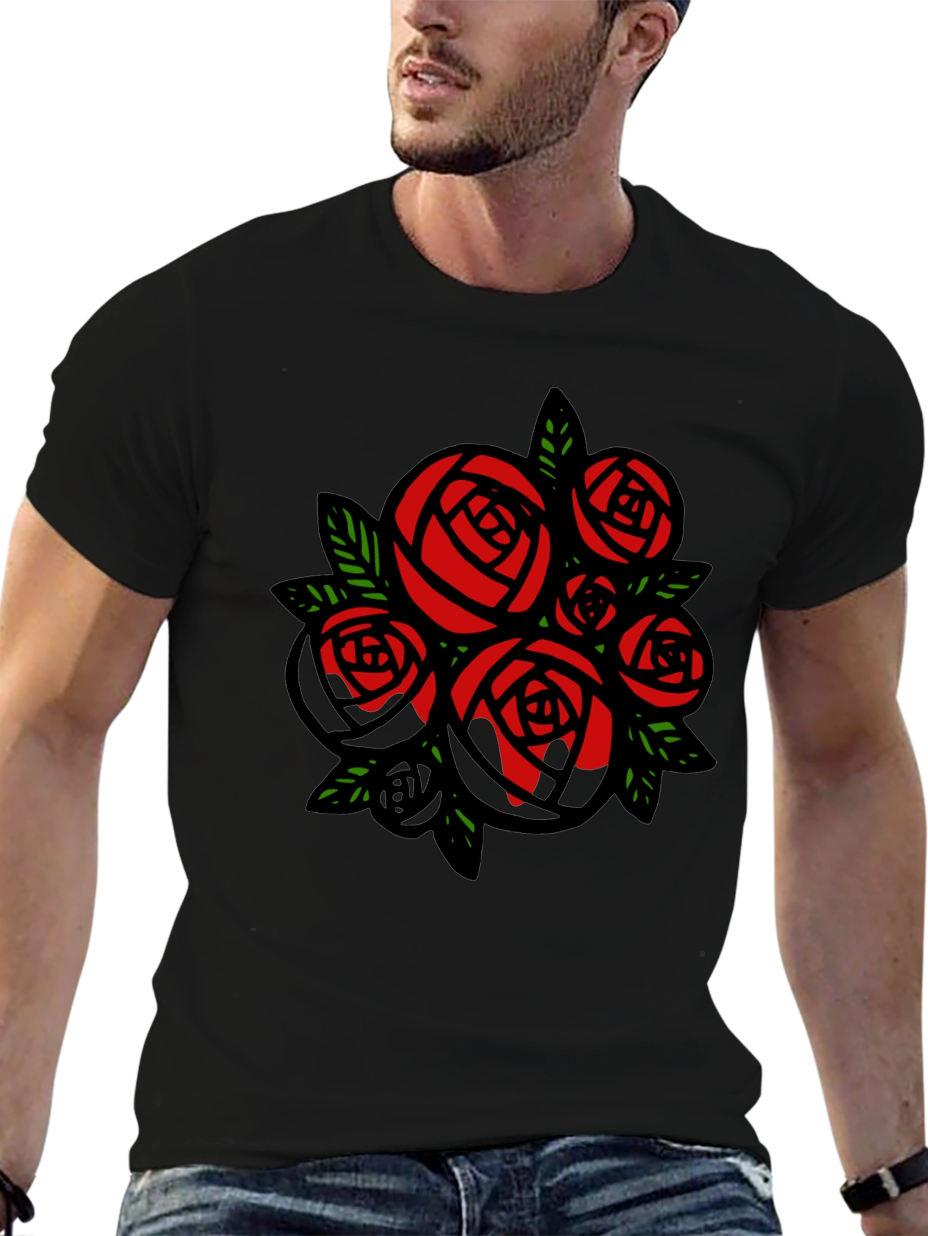 Rose Bouquet Graphic Tee - Black