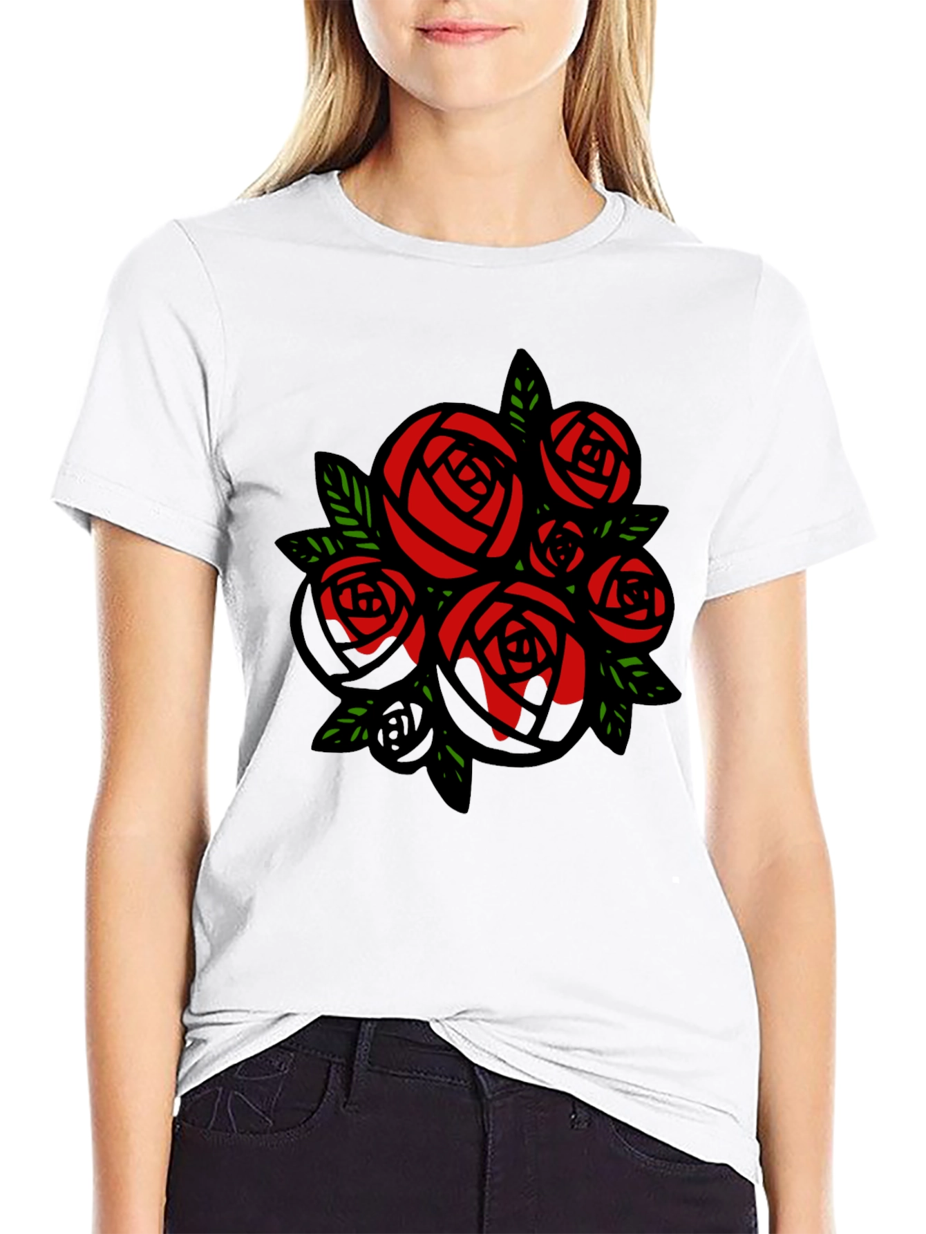 Rose Bouquet Graphic Tee - Black