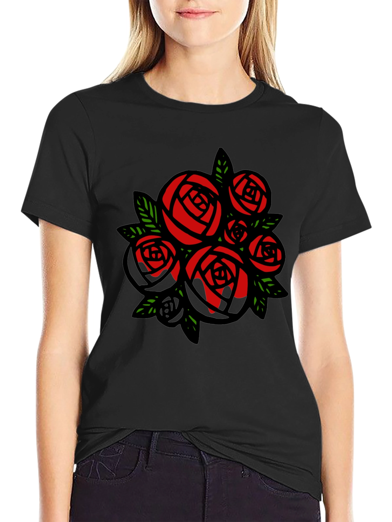 Rose Bouquet Graphic Tee - Black