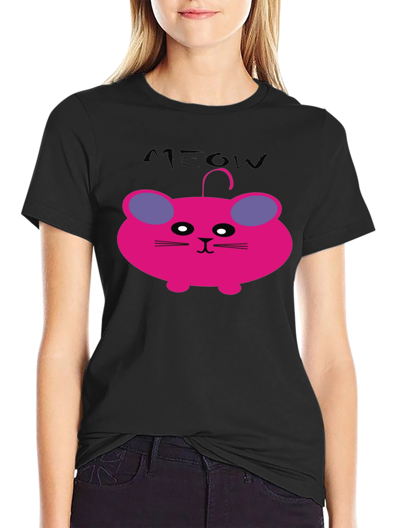 Meow Cat Cartoon Graphic T-Shirt