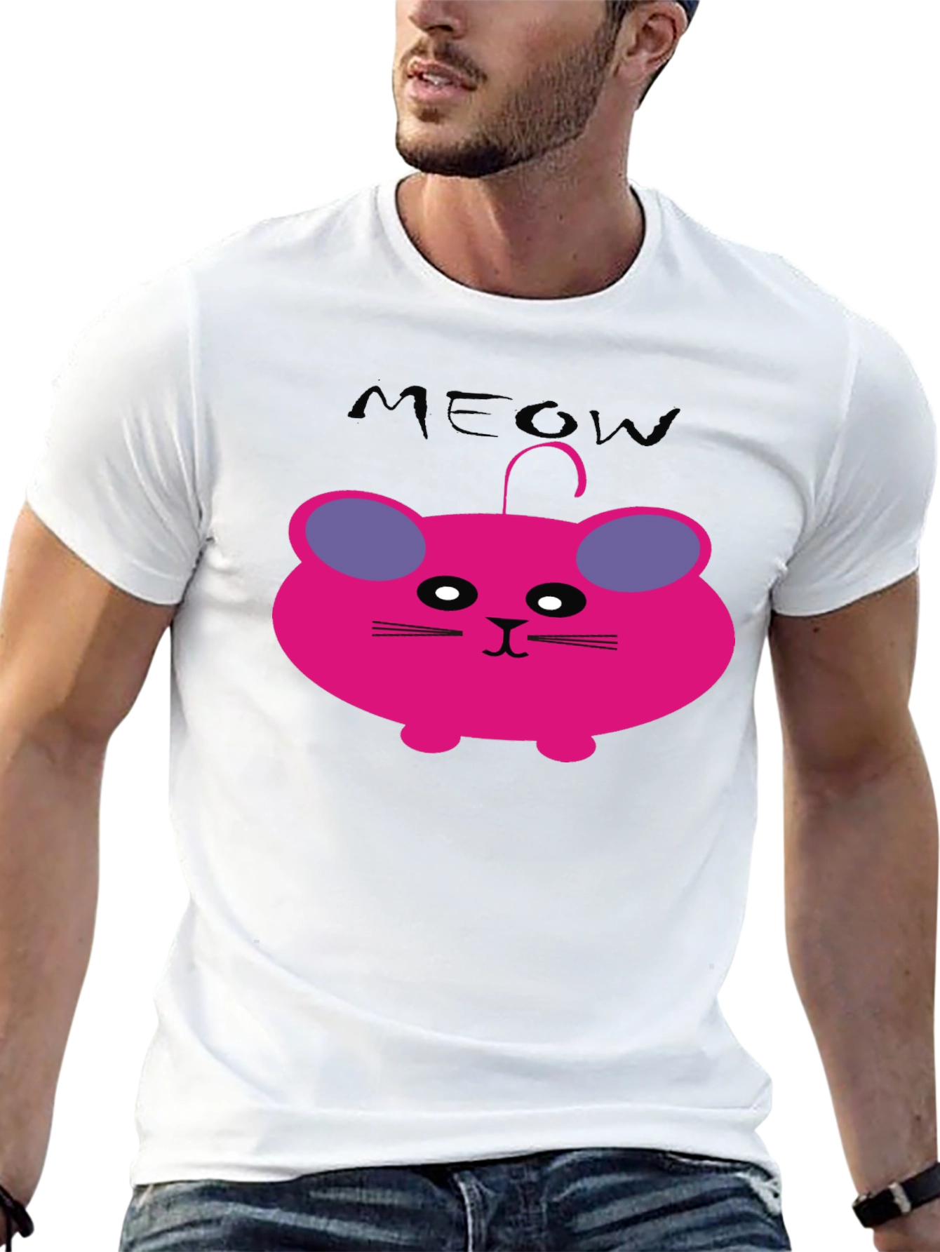 Meow Cat Cartoon Graphic T-Shirt