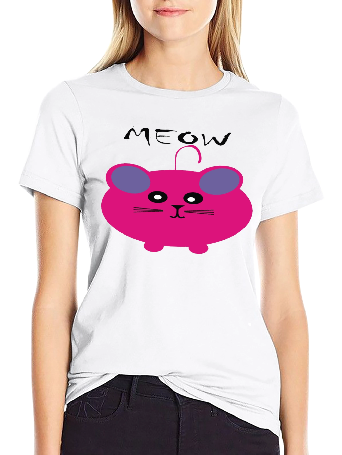 Meow Cat Cartoon Graphic T-Shirt