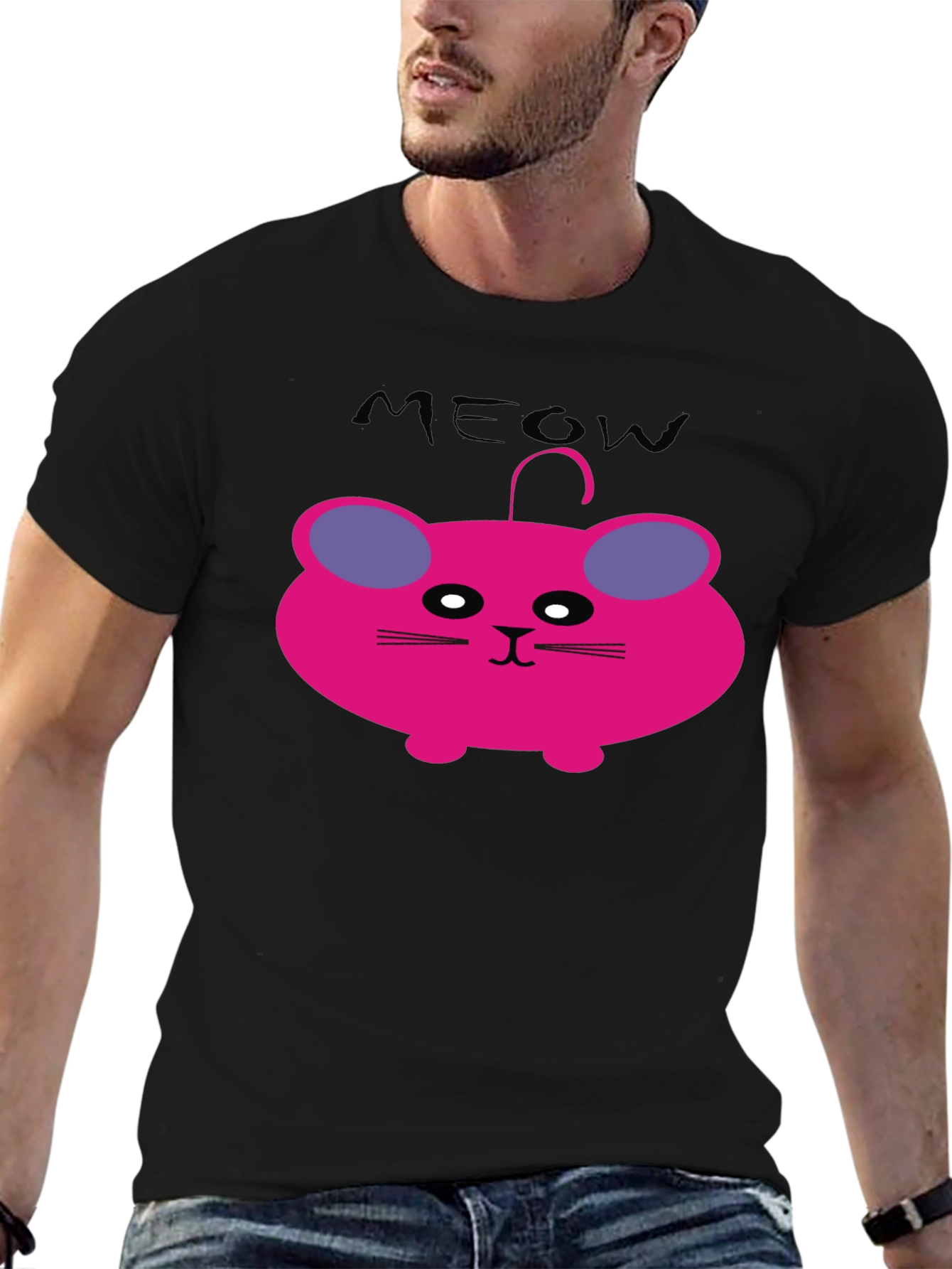 Meow Cat Cartoon Graphic T-Shirt