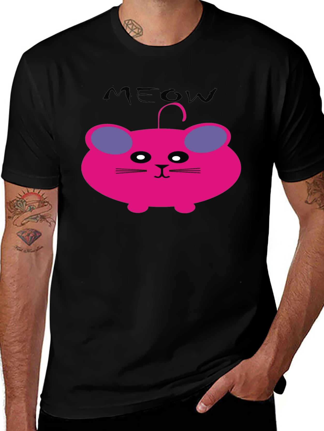 Meow Cat Cartoon Graphic T-Shirt