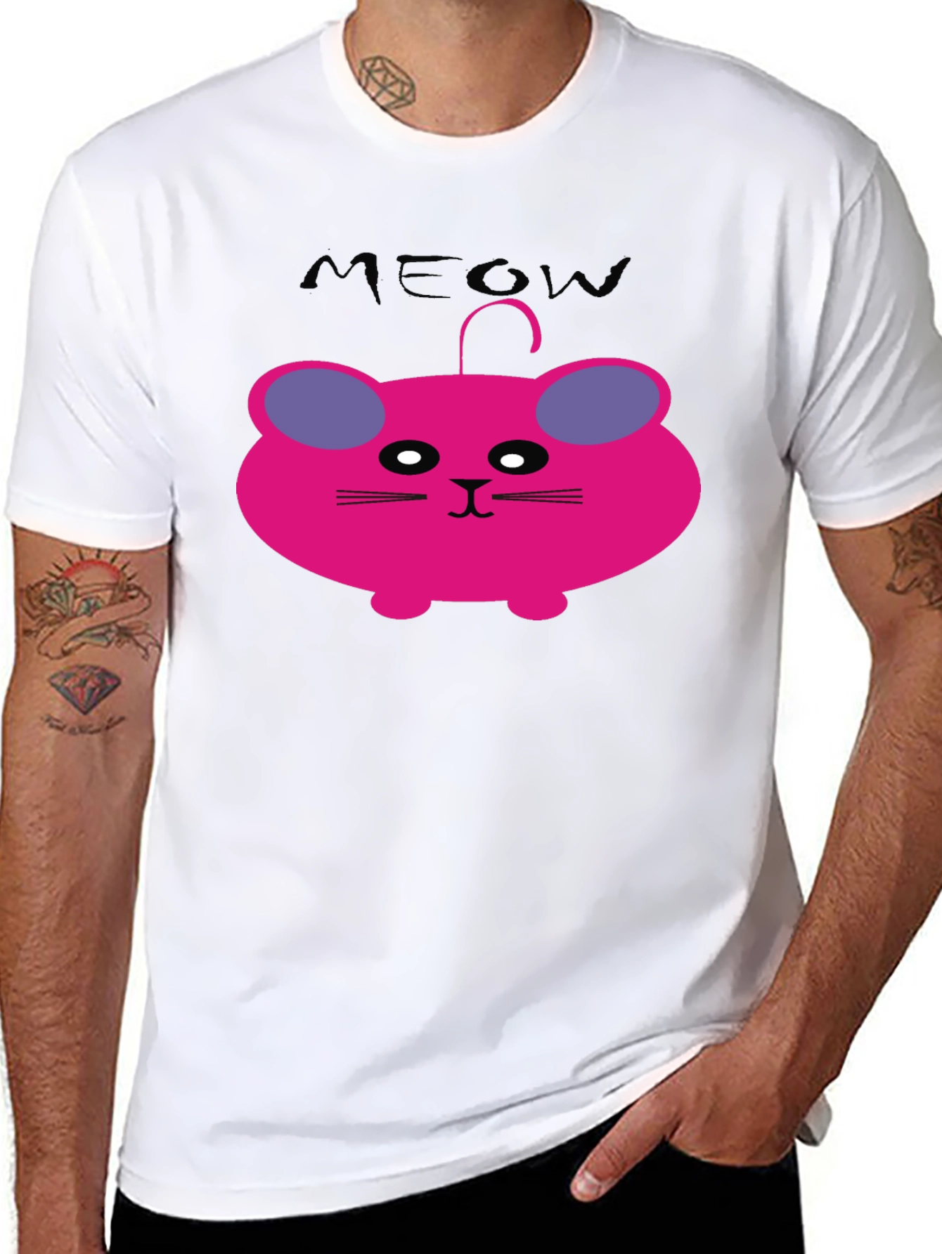 Meow Cat Cartoon Graphic T-Shirt