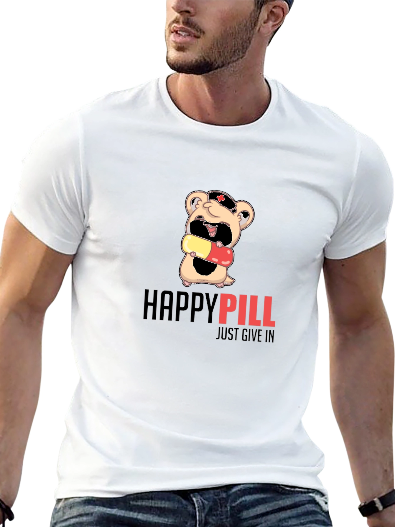 Happy Pill Graphic T-Shirt - Just Give In!