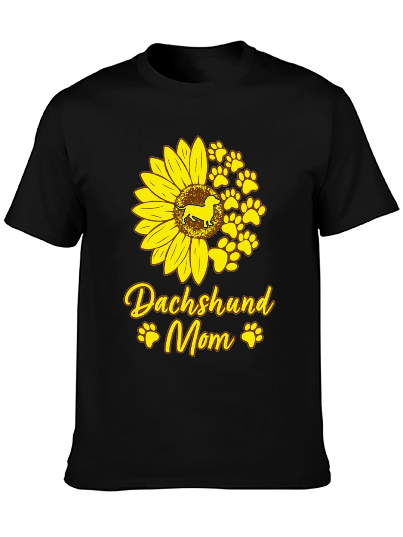 Dachshund Mom Sunflower Graphic Tee - Black