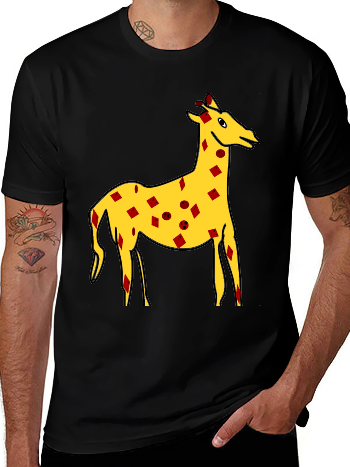 Quirky Giraffe Print Black T-Shirt