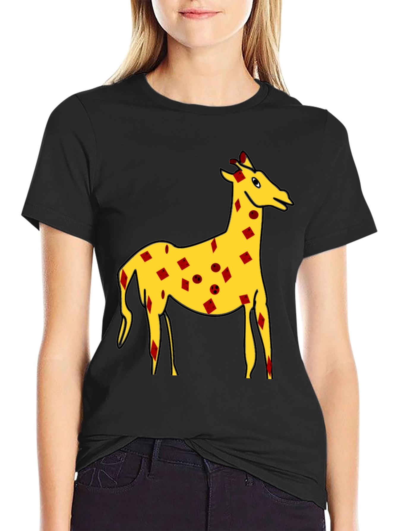 Quirky Giraffe Print Black T-Shirt