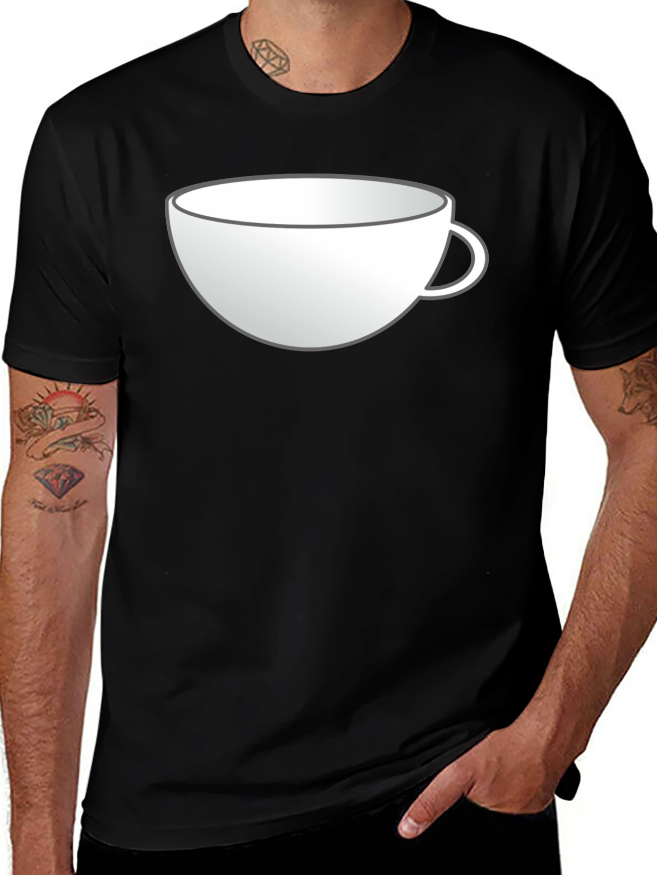 Coffee Cup Graphic Tee - Black Cotton T-Shirt
