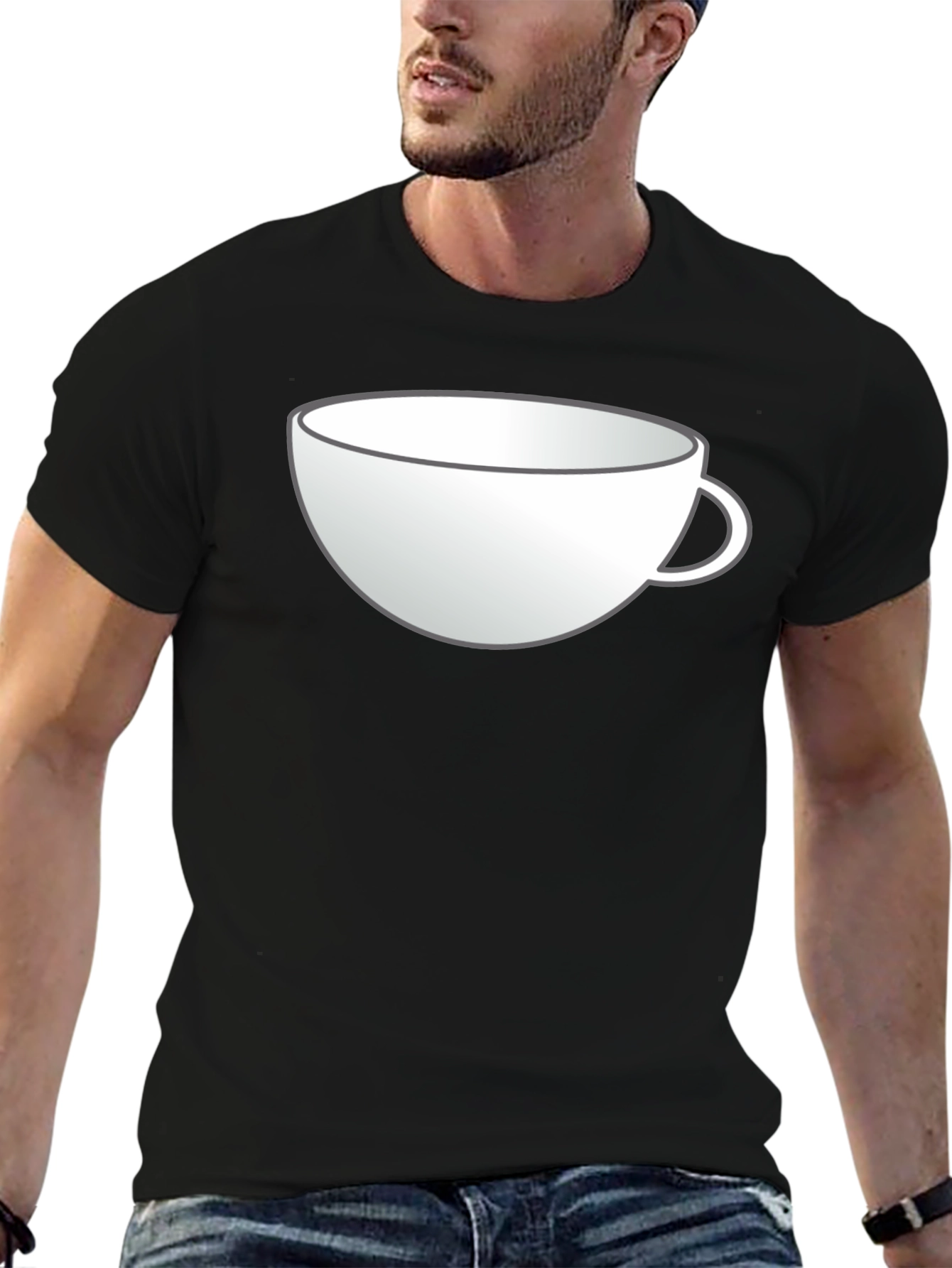 Coffee Cup Graphic Tee - Black Cotton T-Shirt
