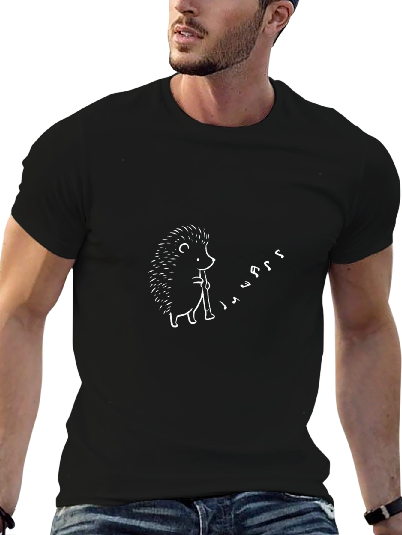 Hedgehog Flute Player Black T-Shirt