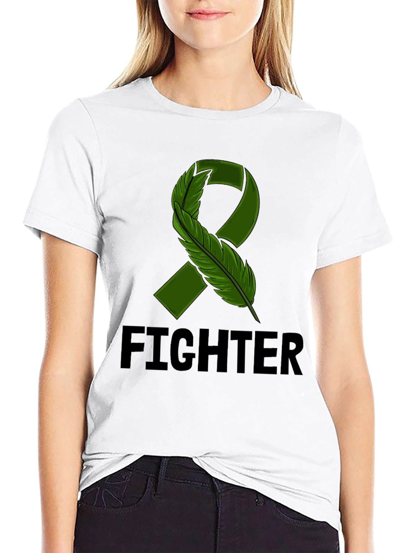 Fighter T-Shirt with Green Ribbon Graphic
