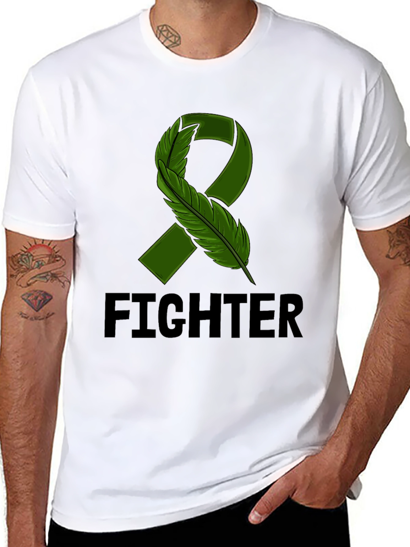Fighter T-Shirt with Green Ribbon Graphic