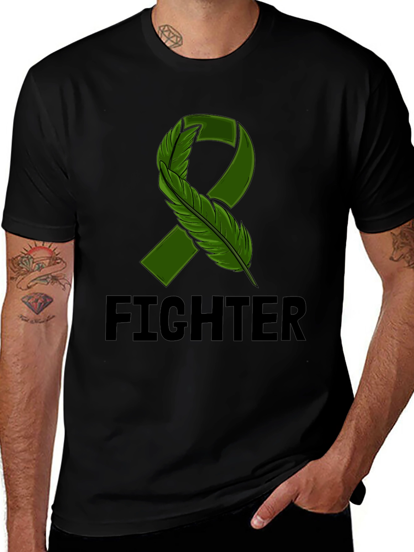 Fighter T-Shirt with Green Ribbon Graphic