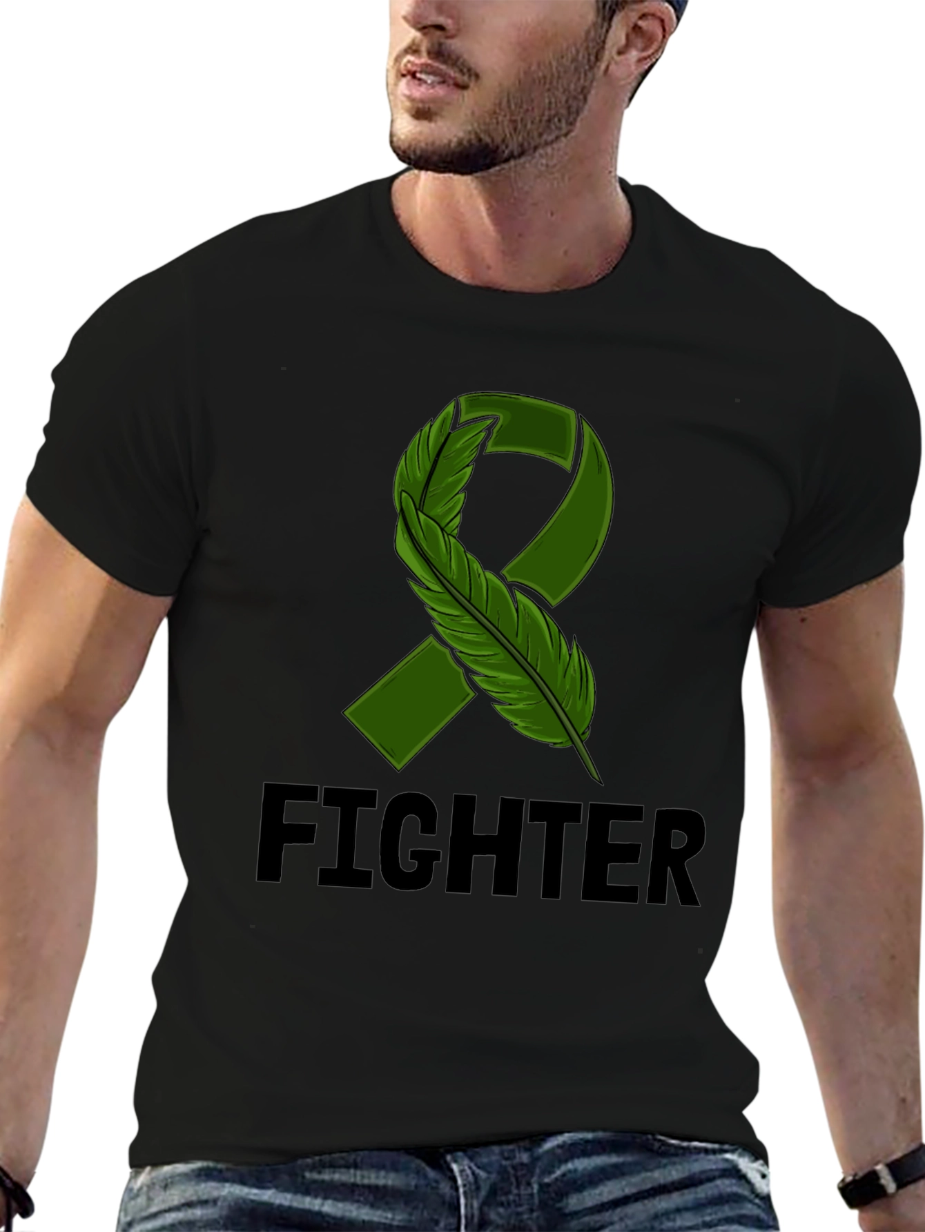 Fighter T-Shirt with Green Ribbon Graphic