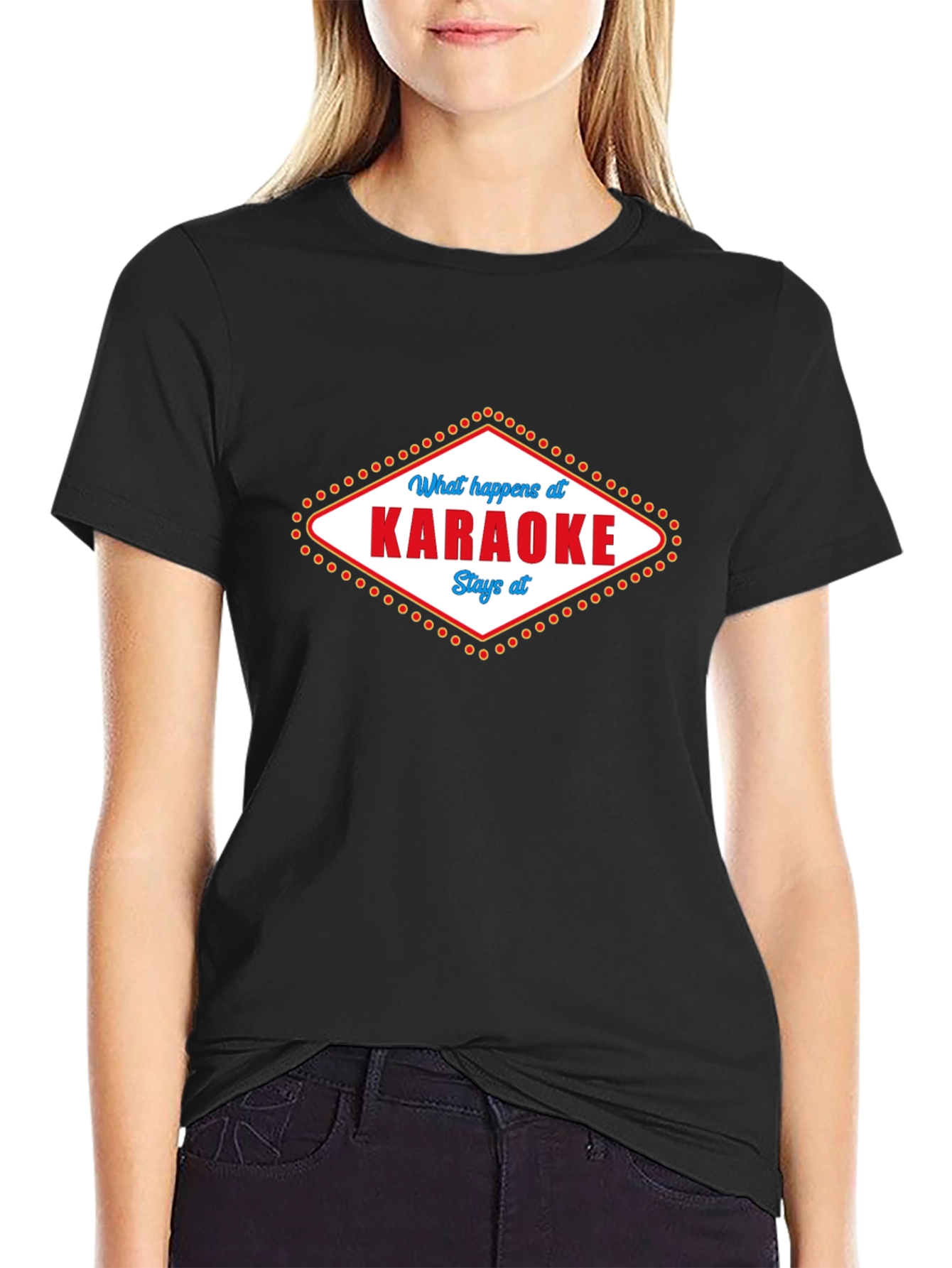 Karaoke Saying Graphic Print Black T-Shirt