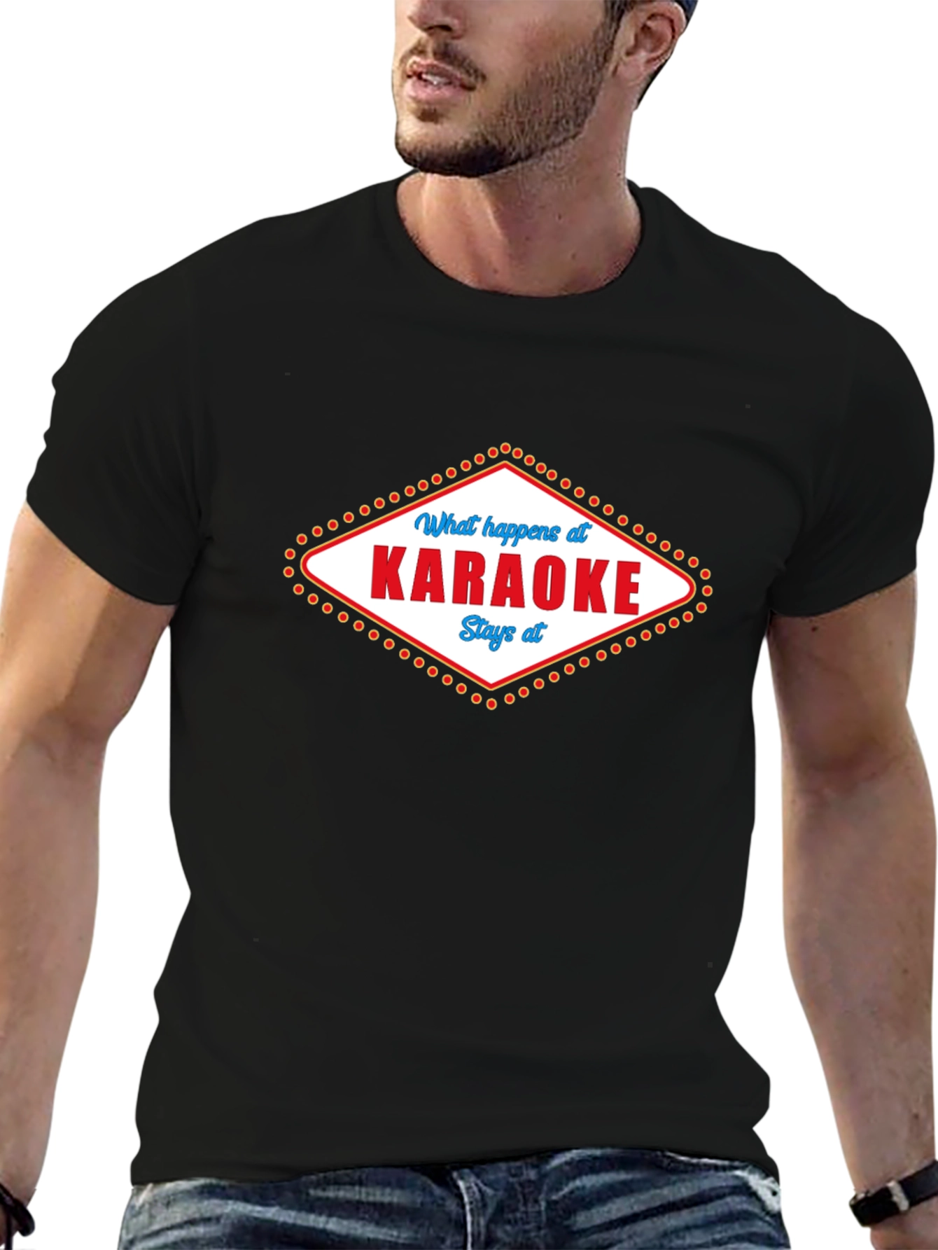 Karaoke Saying Graphic Print Black T-Shirt