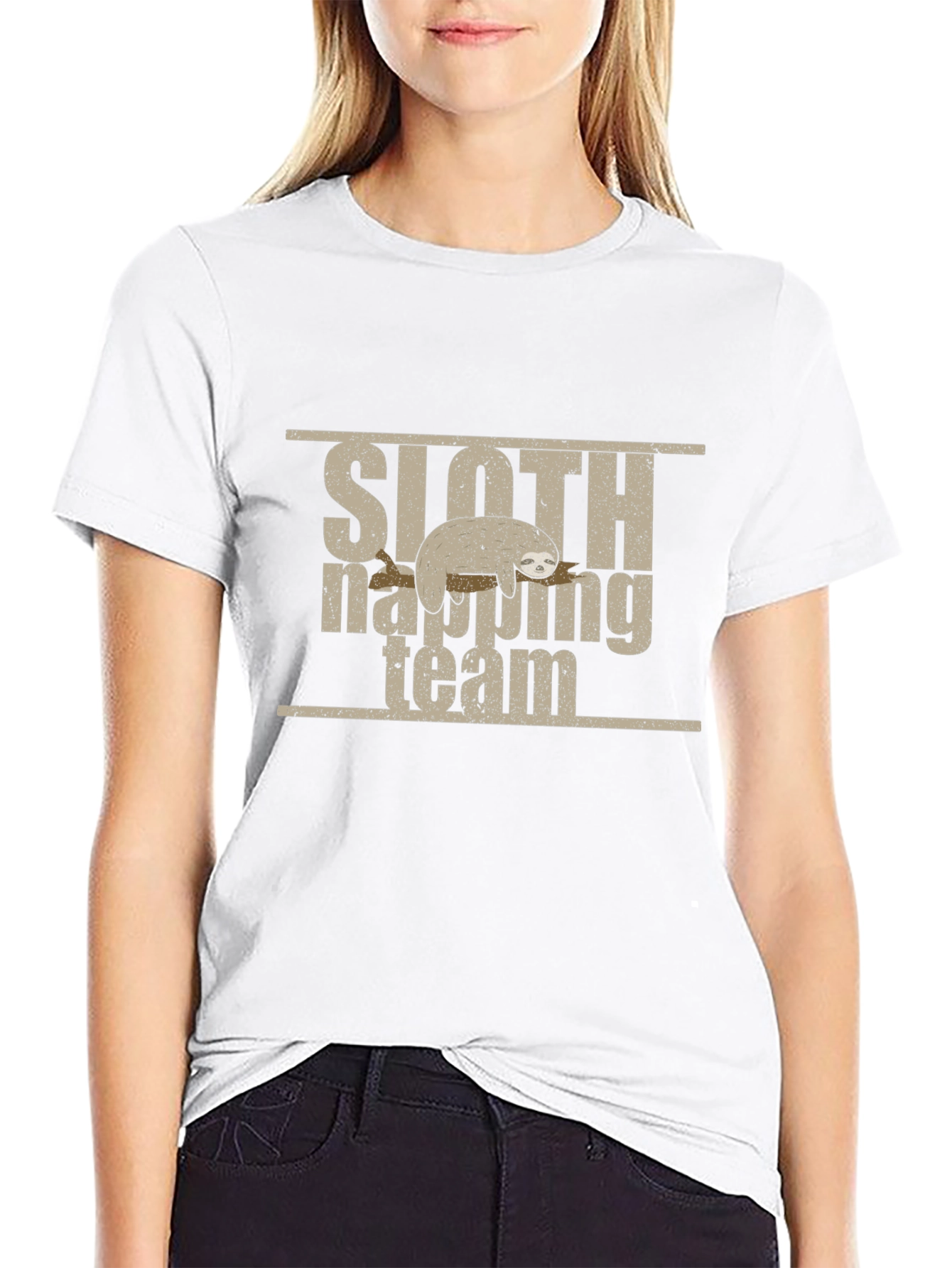Sloth Napping Team Black Cotton Graphic T-Shirt