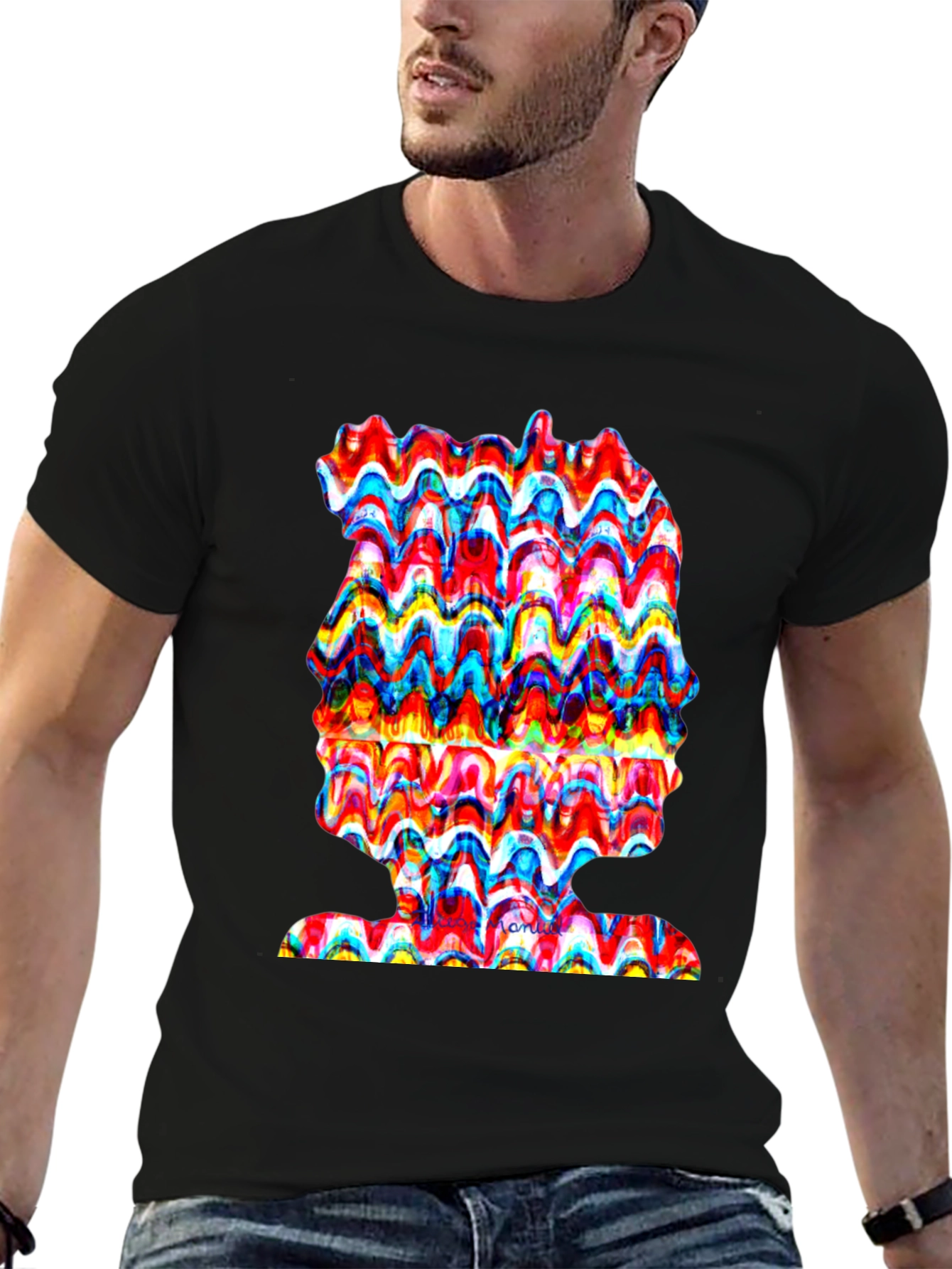 Abstract Wavy Art Tee - Unique Graphic Print Shirt