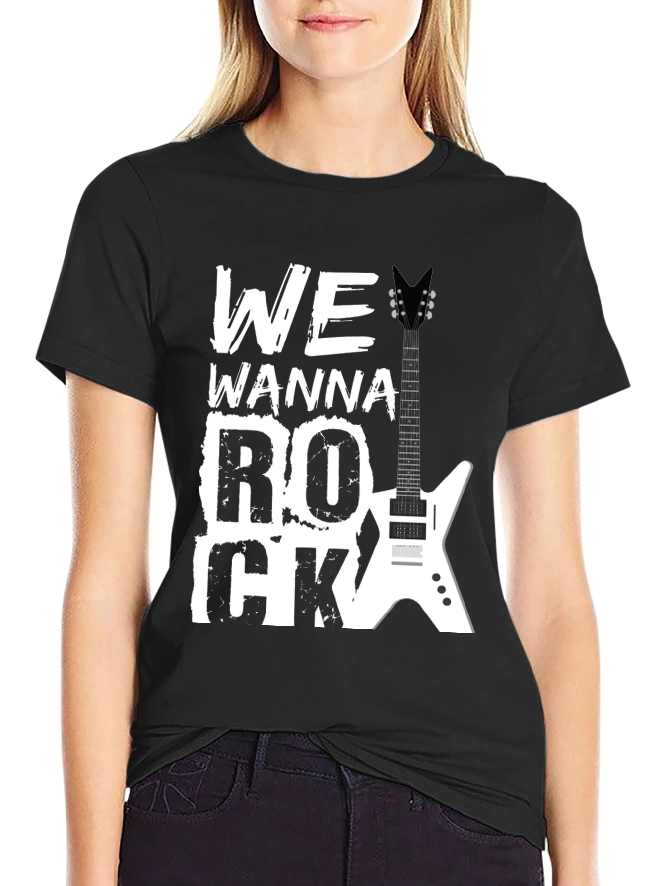 Rock Graphic Tee - We Wanna Rock Guitar T-Shirt