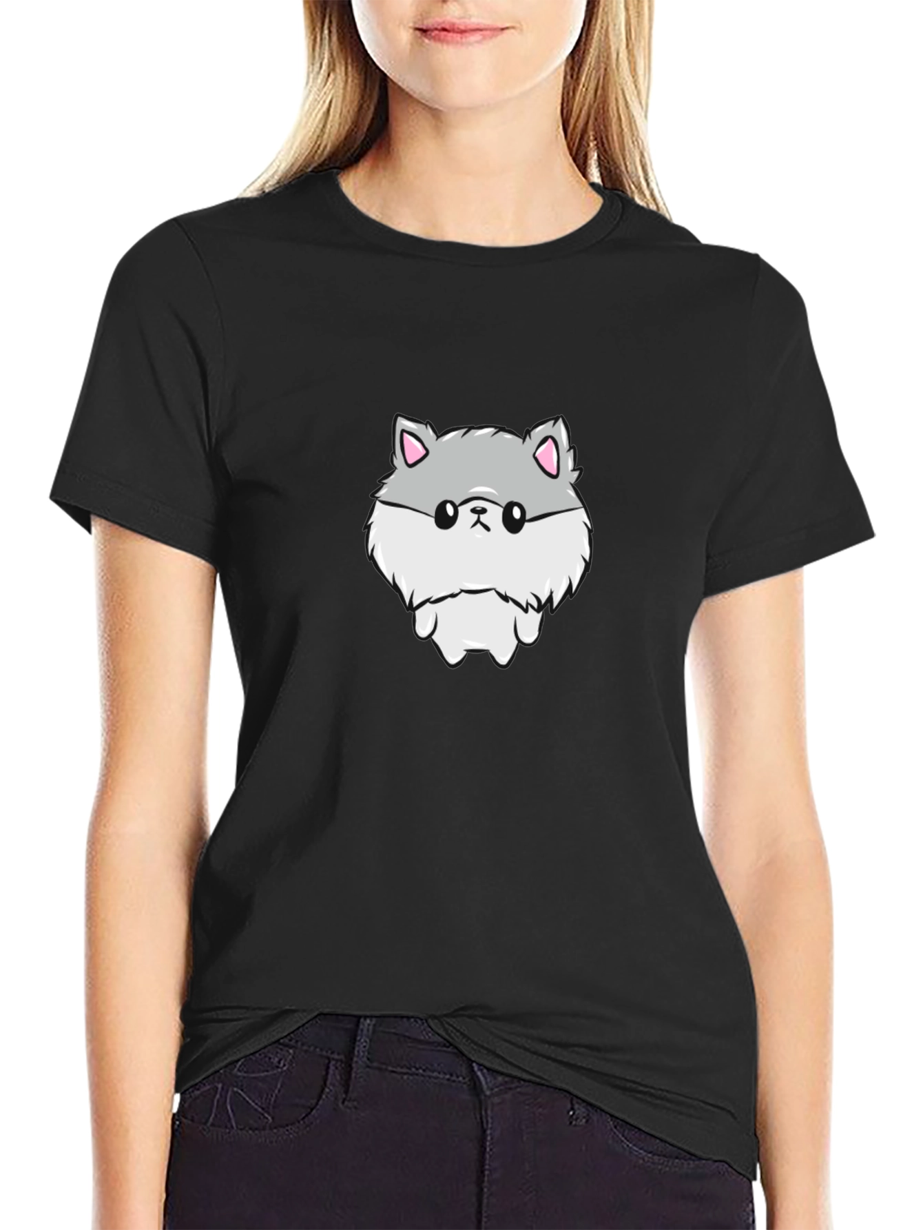 Cute Hamster Graphic Print Black T-Shirt