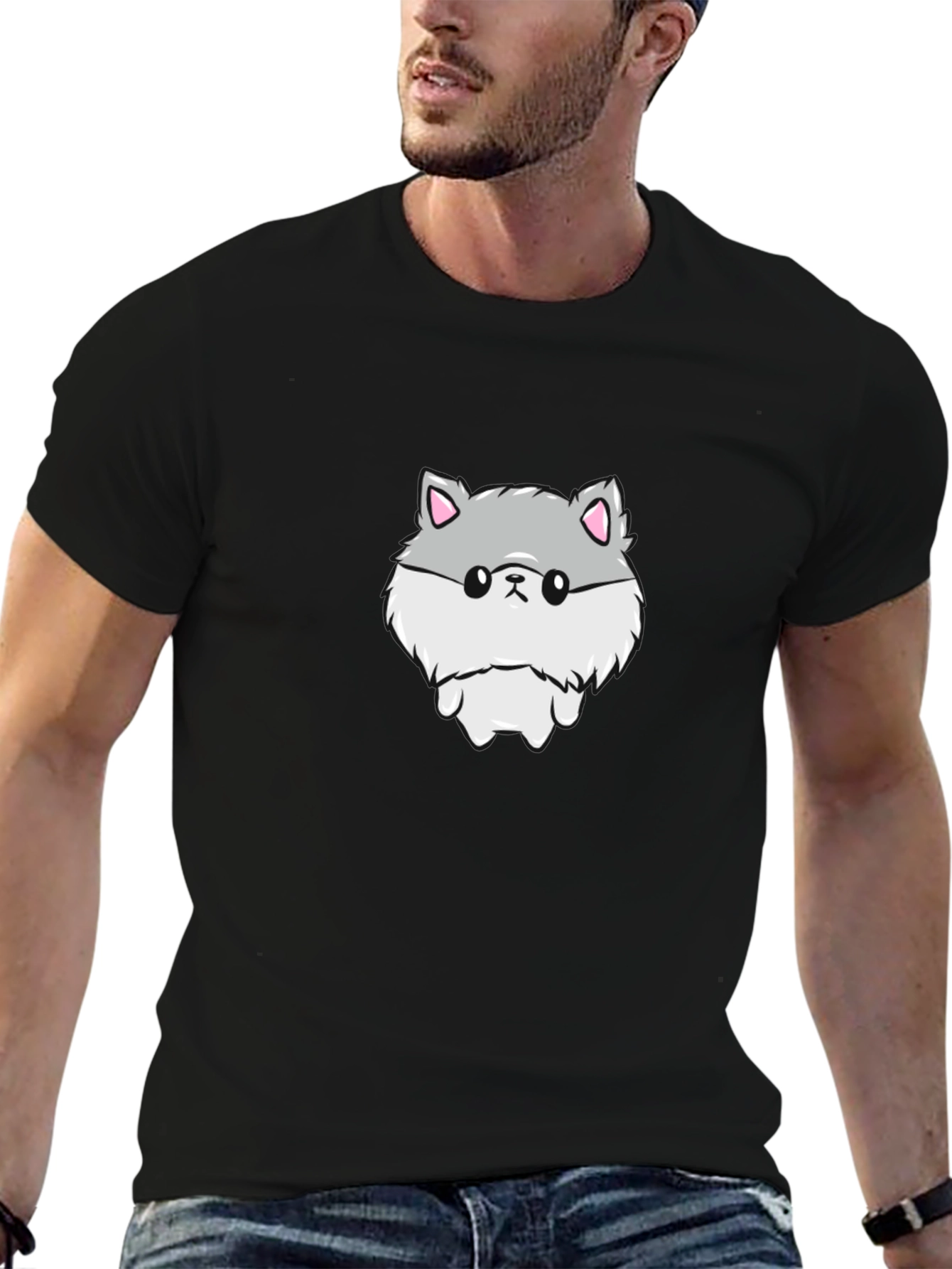Cute Hamster Graphic Print Black T-Shirt