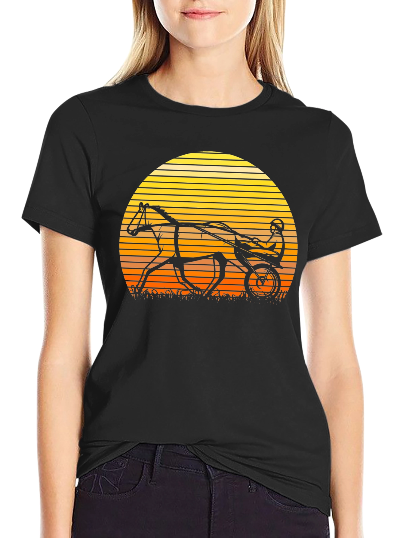 Retro Horse and Buggy T-Shirt - Sunset Design