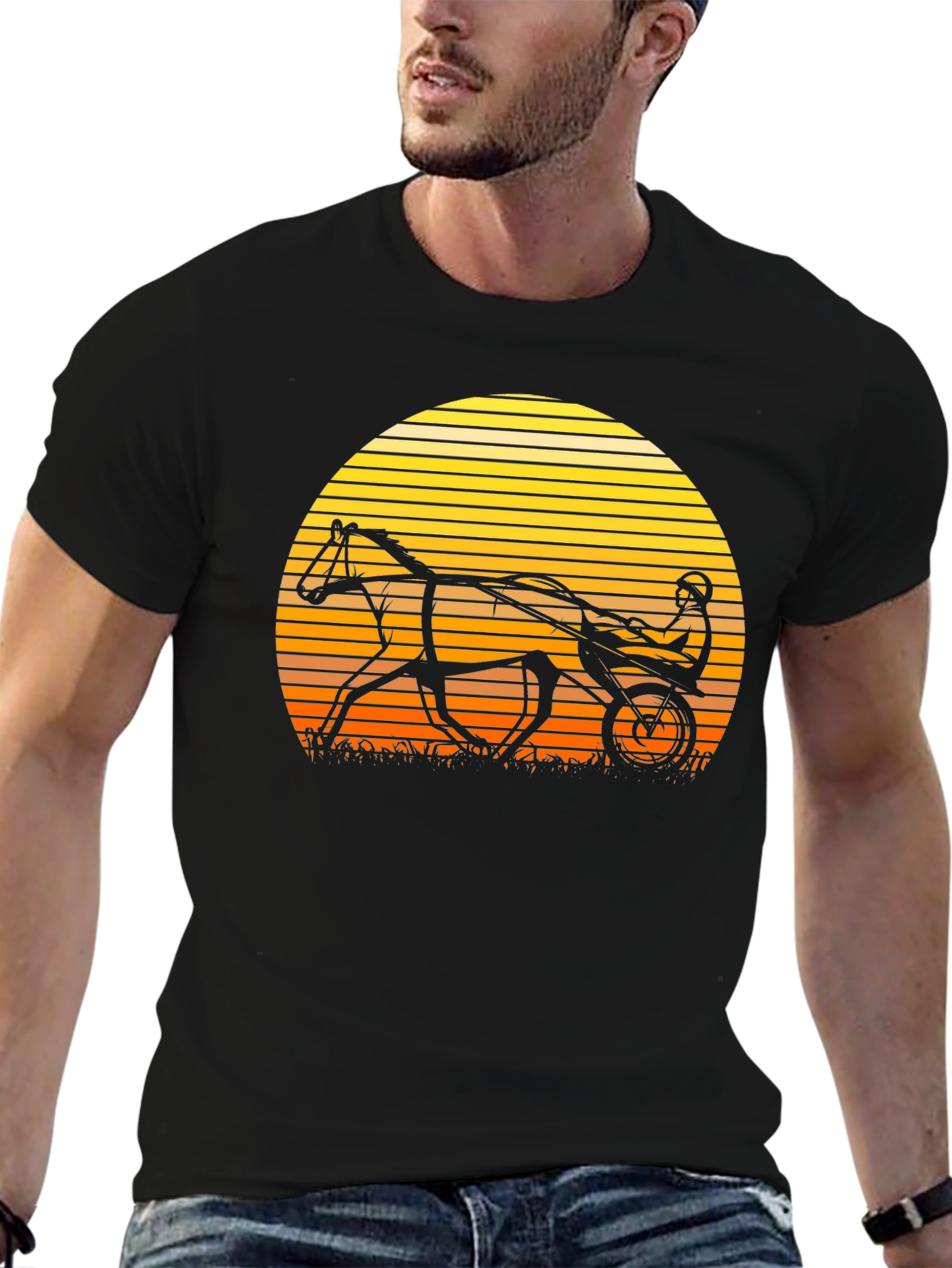 Retro Horse and Buggy T-Shirt - Sunset Design